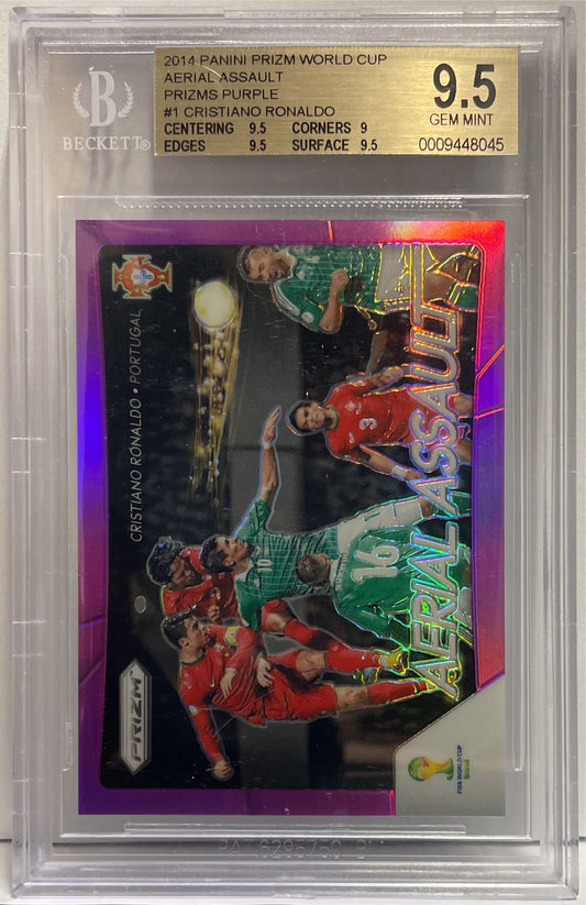 Cristiano Ronaldo 17/99 Purple Panini Prizm World Cup 2014 Beckett 9.5