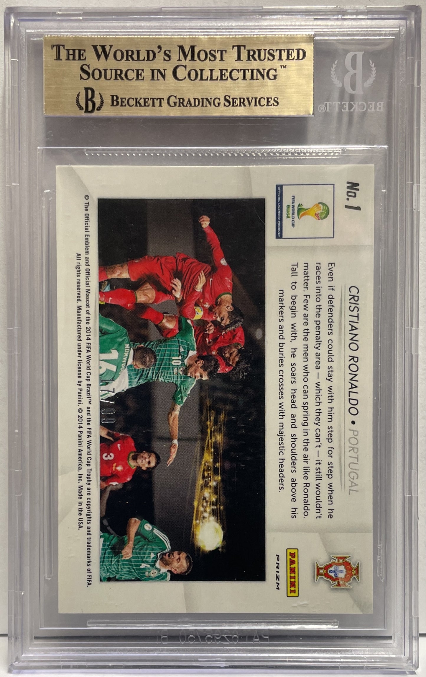 Cristiano Ronaldo 17/99 Purple Panini Prizm World Cup 2014 Beckett 9.5