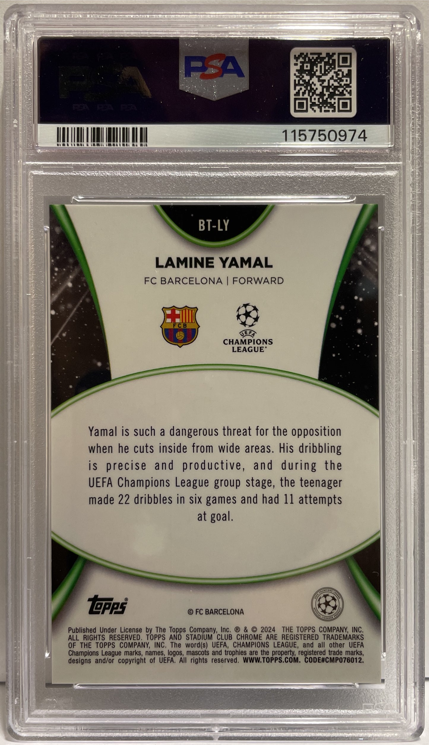 Lamine Yamal Rookie Beam Team Topps Stadium Chrome 2023/24 PSA 10
