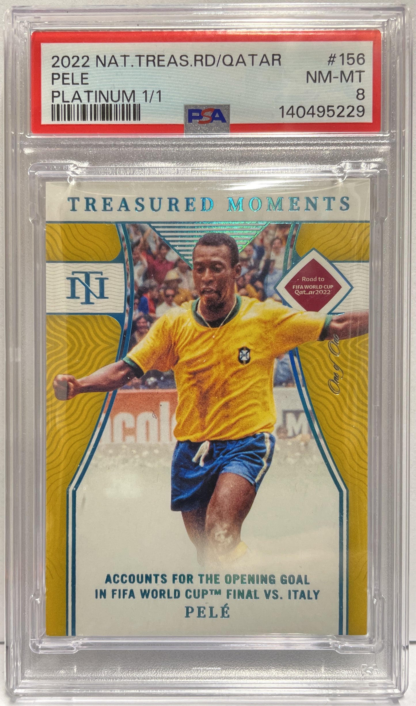 Pele 1/1 Platinum Panini National Treasures Road To Qatar 2022 PSA 8