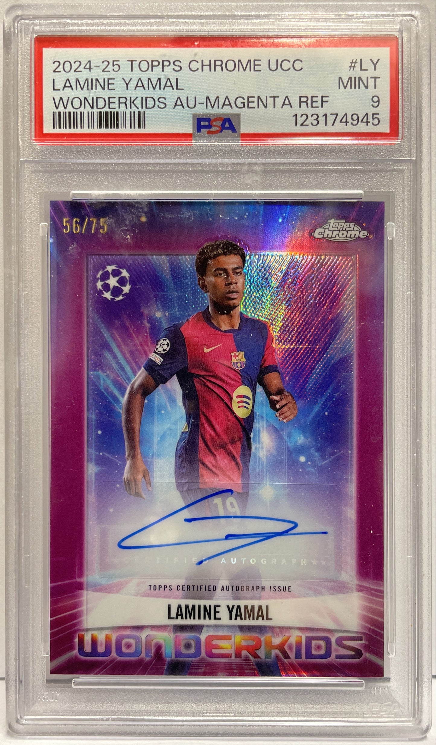 Lamine Yamal 56/75 Autograph Wonderkids Topps Chrome UCC 2024/25 PSA 9