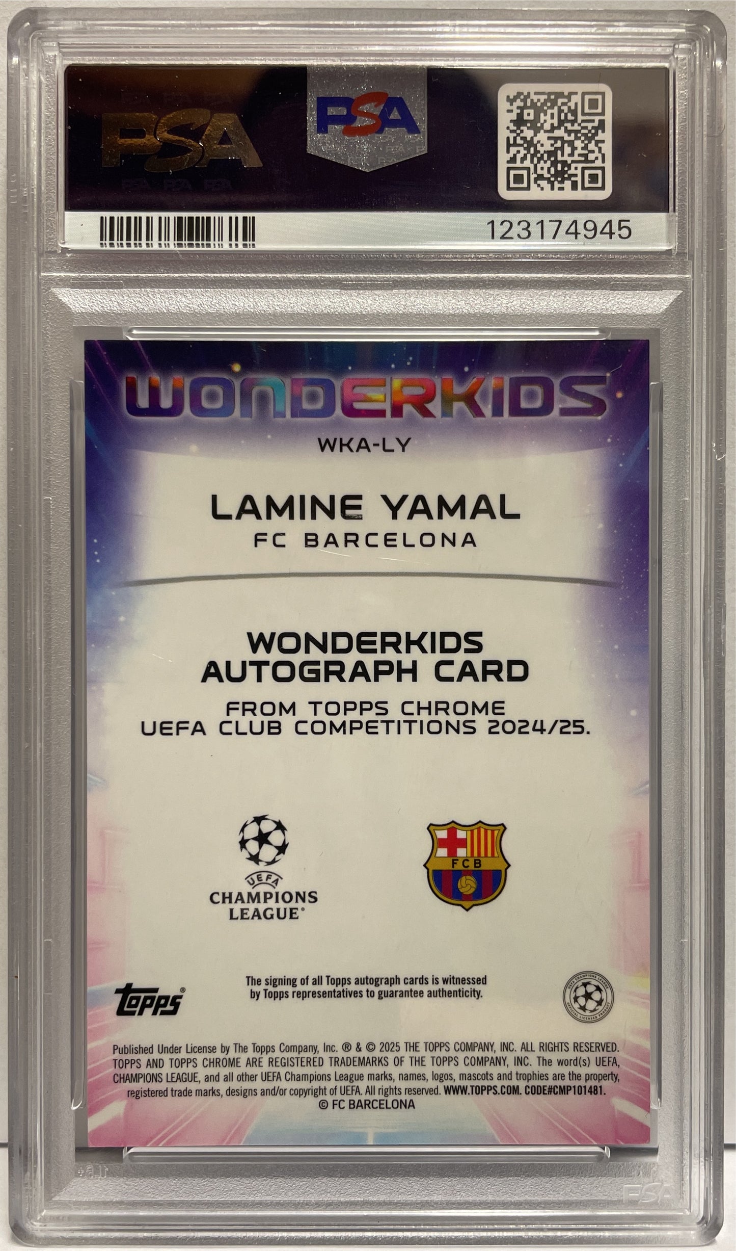 Lamine Yamal 56/75 Autograph Wonderkids Topps Chrome UCC 2024/25 PSA 9