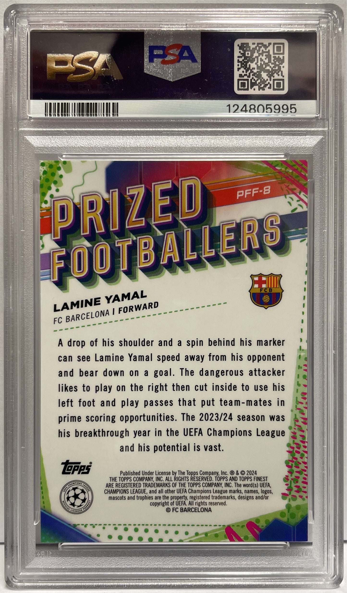 Lamine Yamal Rookie Prized Footballers Fusion Black Red Topps Fines UCC 2023/24 PSA 10