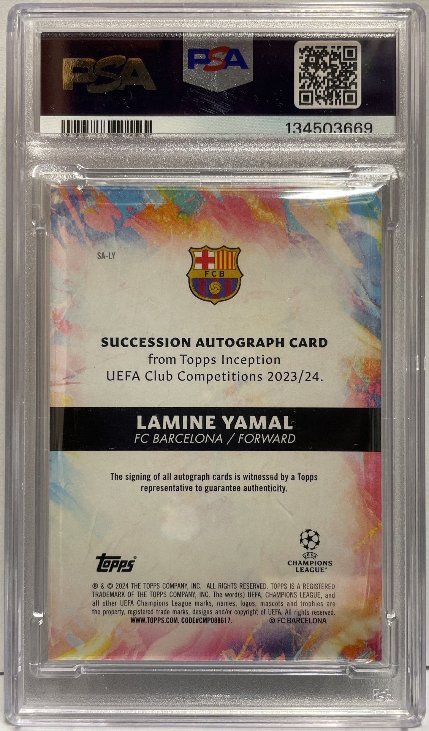 Lamine Yamal 6/10 Rookie Autograph Succession Red Topps Inception 2023/24 PSA Authentic Auto 10