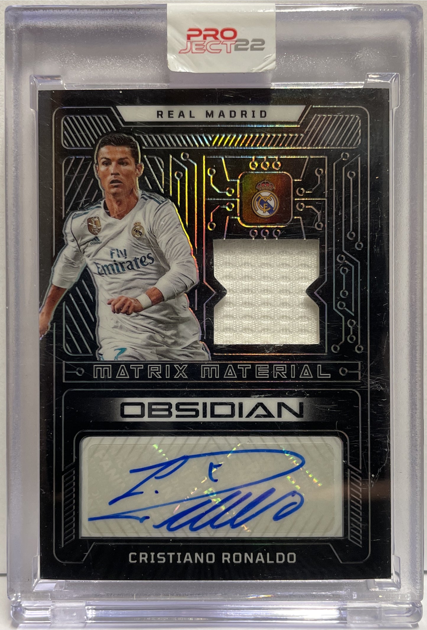 Cristiano Ronaldo 25/27 Patch Worn Autograph Matrix Material Panini Obsidian 2022/23