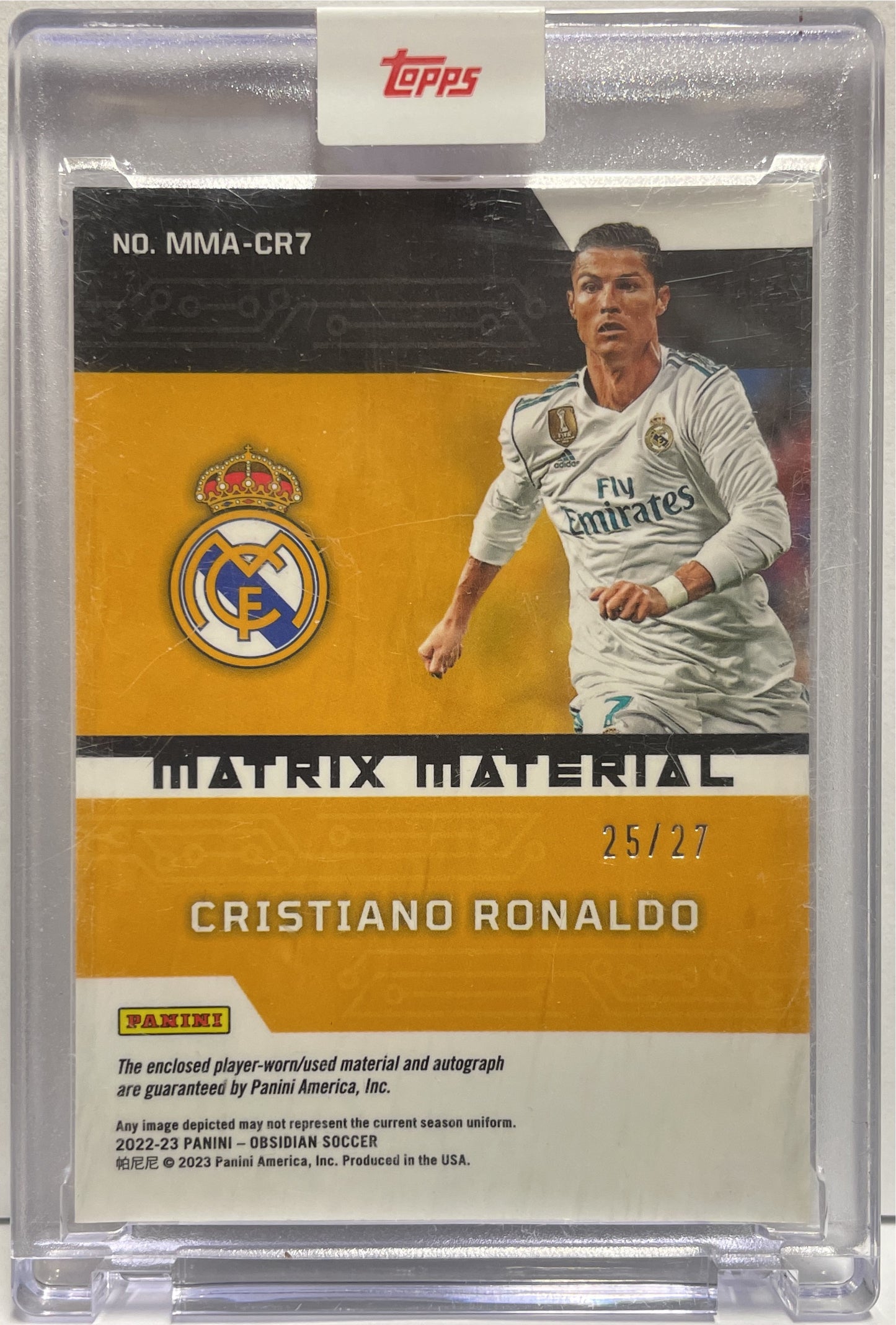 Cristiano Ronaldo 25/27 Patch Worn Autograph Matrix Material Panini Obsidian 2022/23