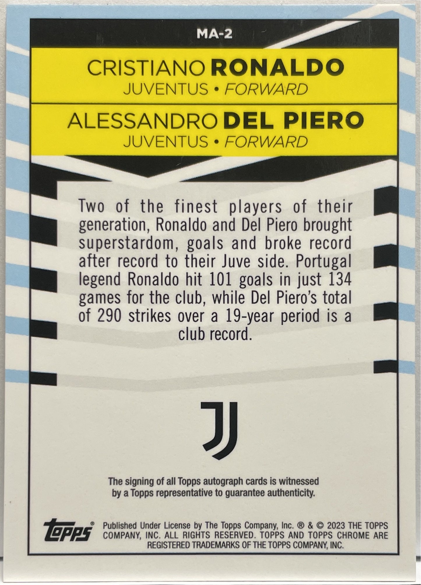 Cristiano Ronaldo Alessandro Del Piero Dual Autograph Topps Chrome Juventus 2022/23