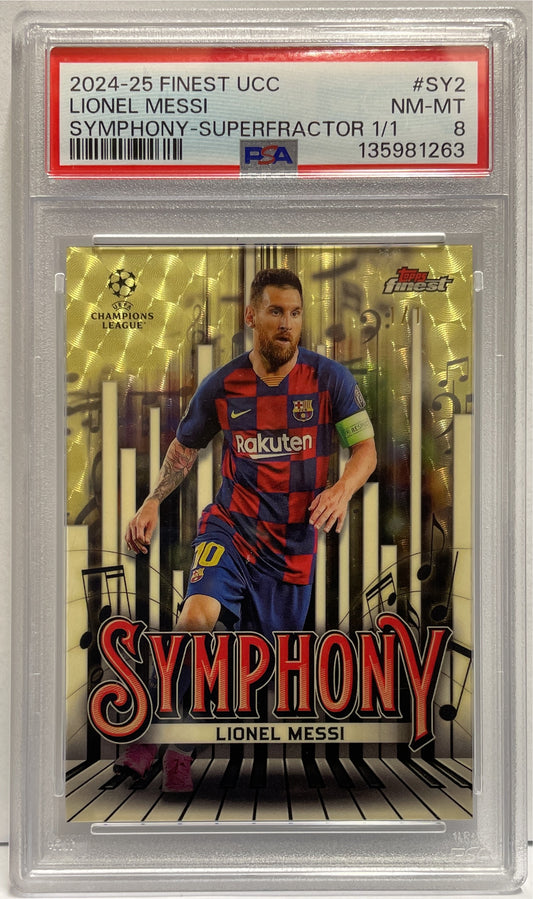 Lionel Messi 1/1 Symphony Superfractor Topps Finest UCC 2024/25 PSA 8