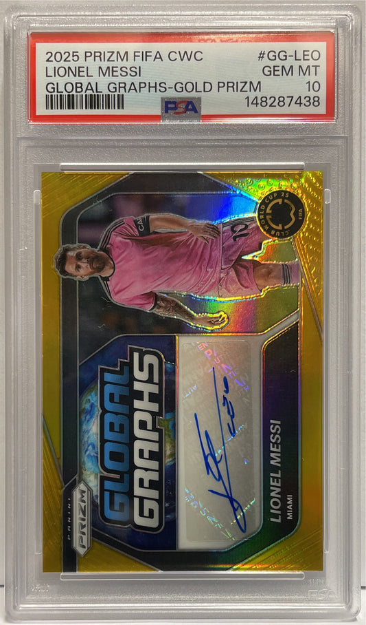 Lionel Messi 9/10 Autograph Global Graphs Gold Panini Prizm Fifa World Cup 2025 PSA 10