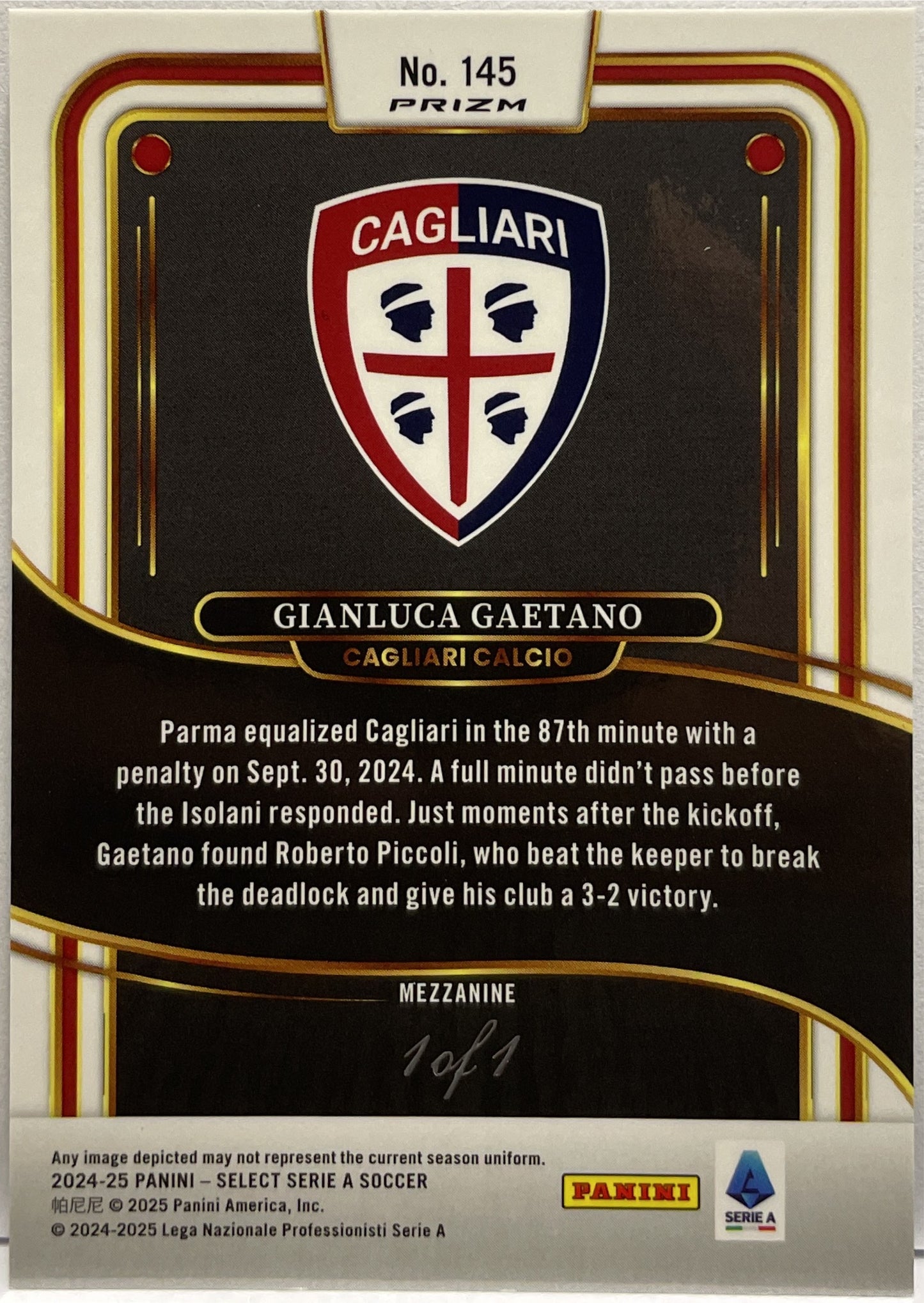 Gianluca Gaetano 1/1 Mezzanine One Of One Black Select Serie A 2024/25