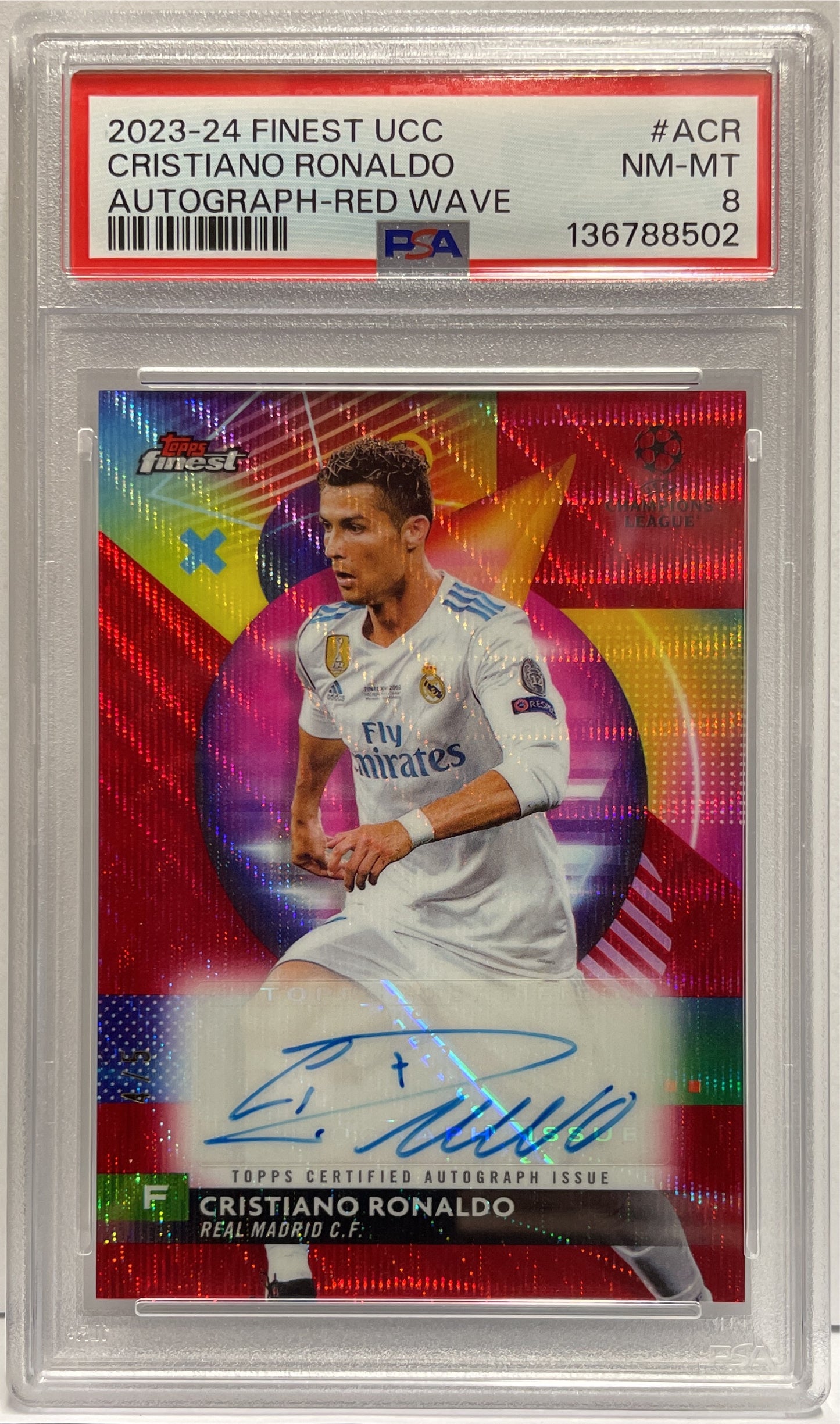 Cristiano Ronaldo 4/5 Autograph Red Wave Topps Finest UCC 2023/24 PSA 8