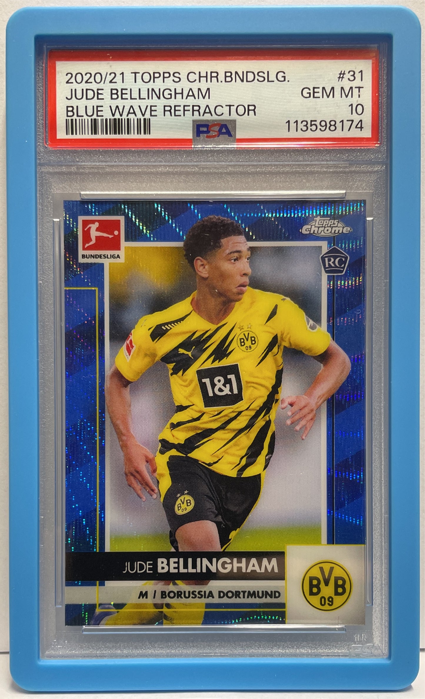 Jude Bellingham 59/150 Rookie Blue Wave Topps Chrome Bundesliga 2020/21 PSA 10