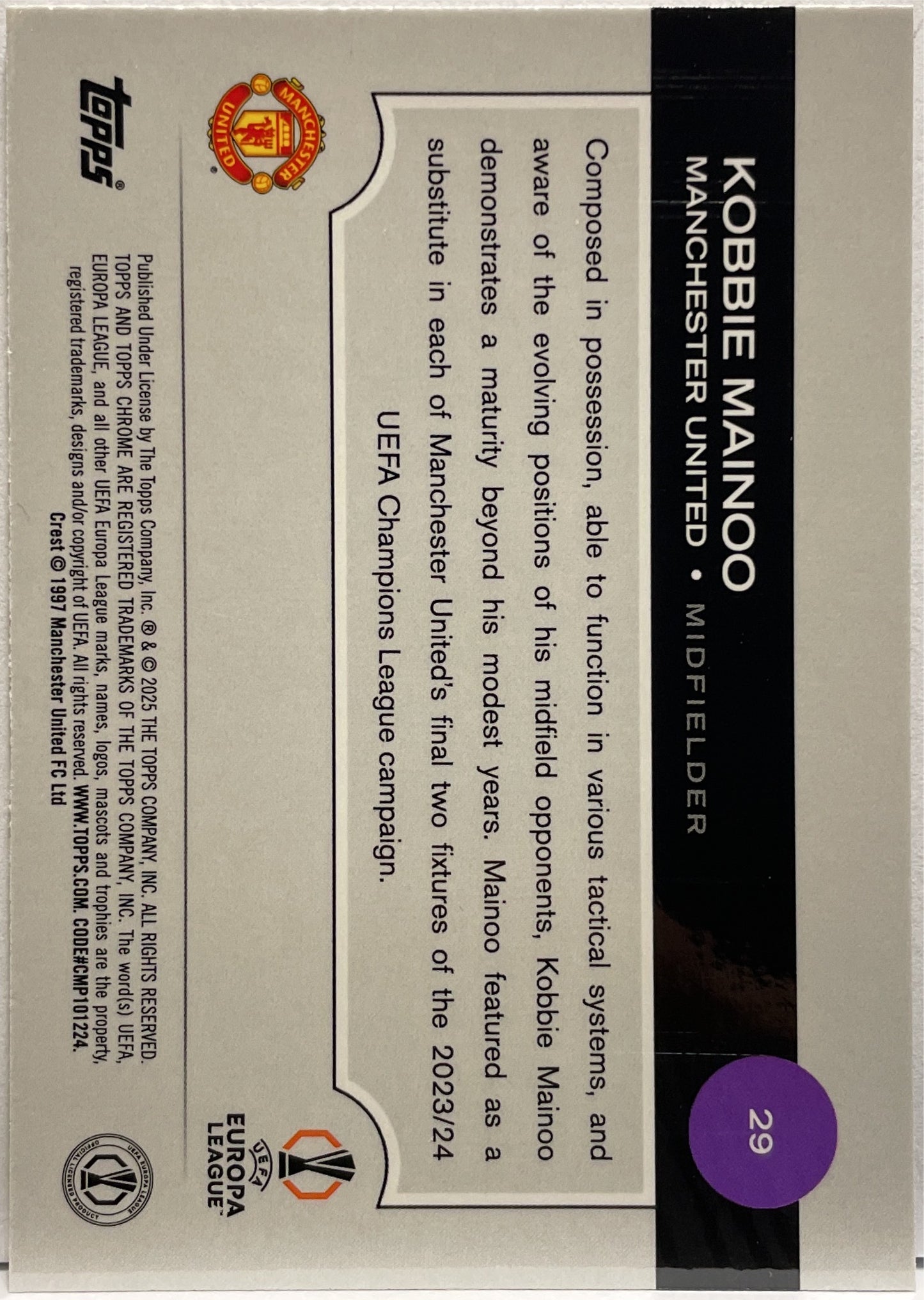 Kobbie Mainoo 154/225 Night Vision RayWave Topps Chrome UCC 2024/25