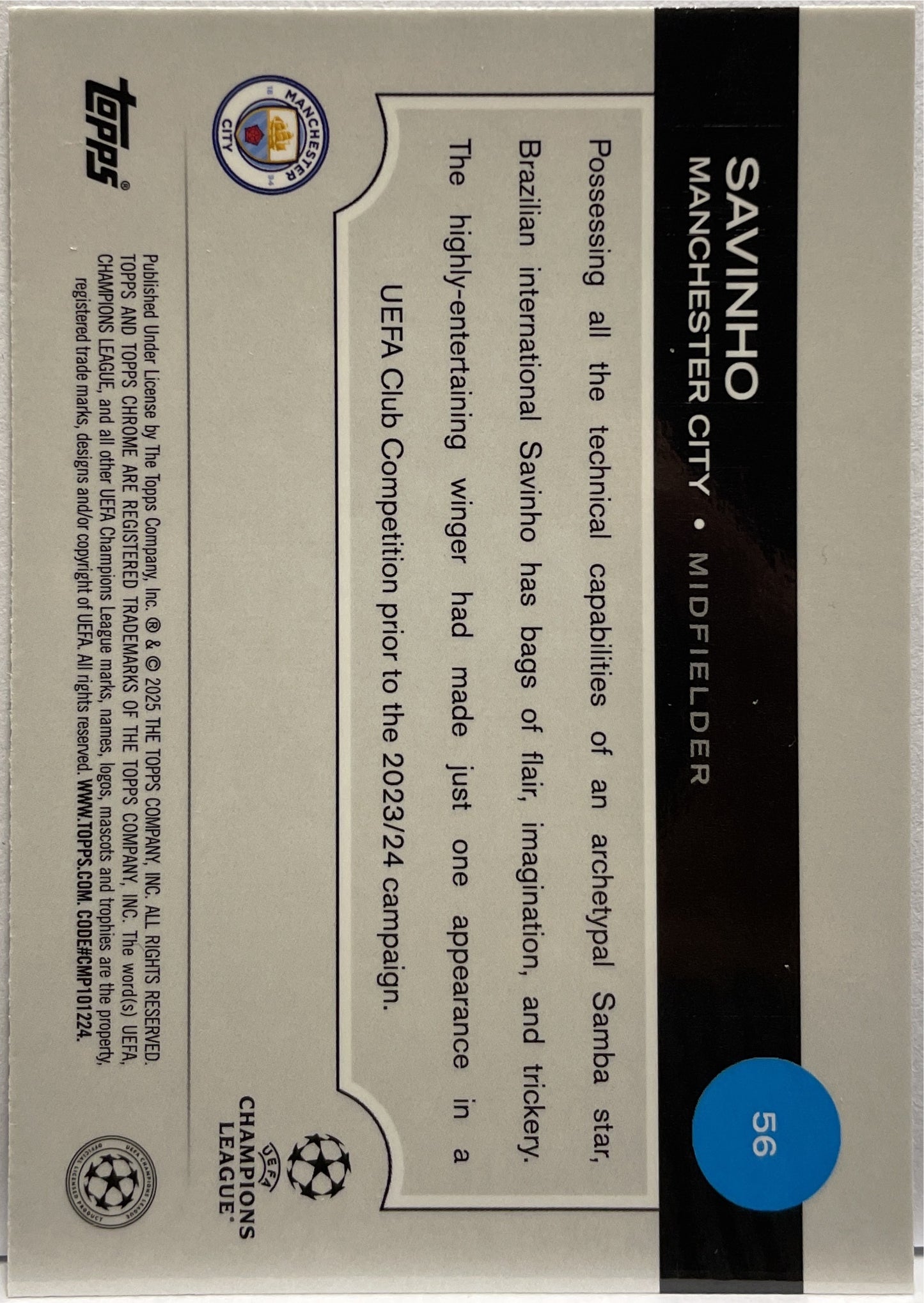 Savinho 16/150 Blue Topps Chrome UCC 2024/25