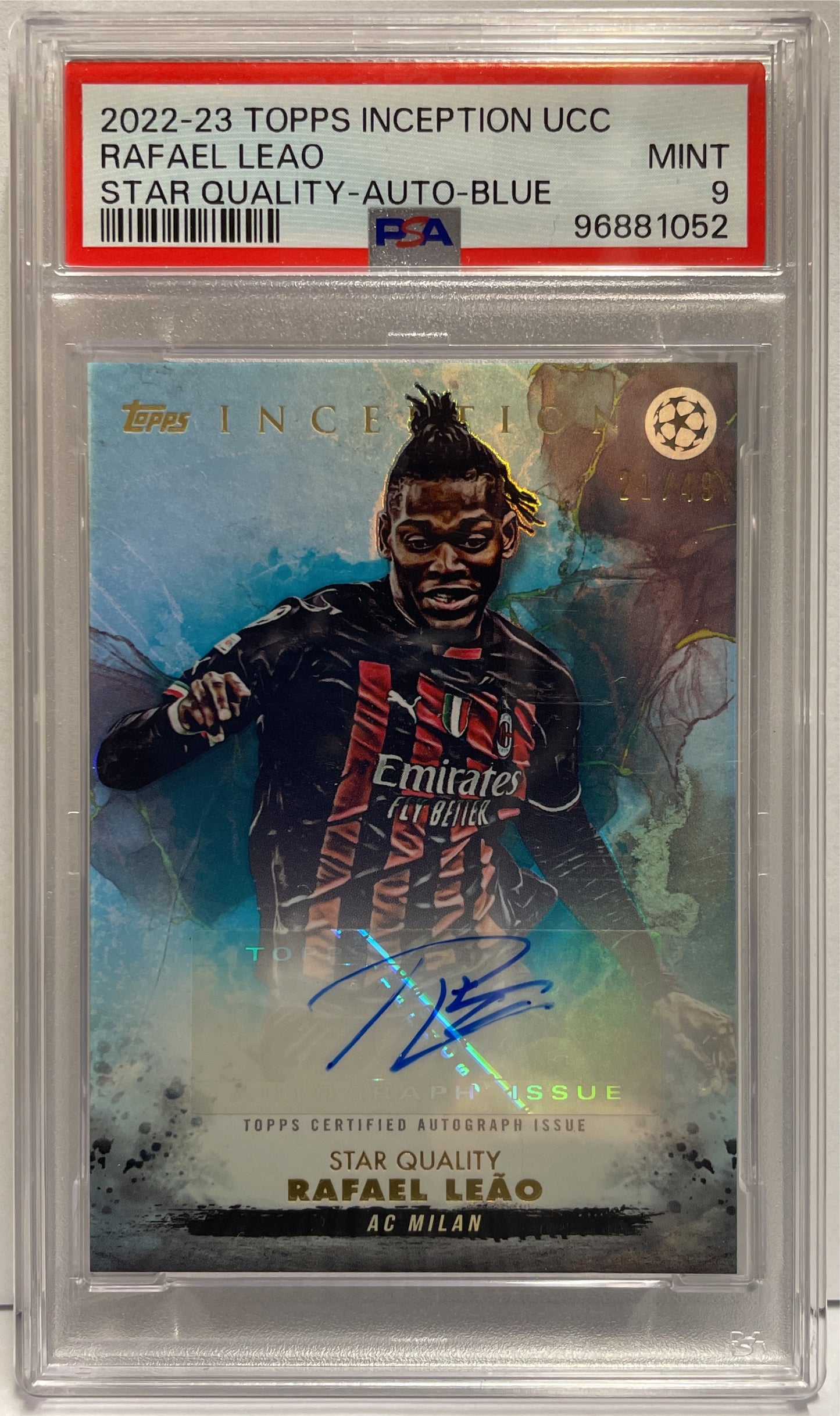 Rafael Leao 21/49 Autograph Star Quality Blue Topps Inception 2022/23 PSA 9