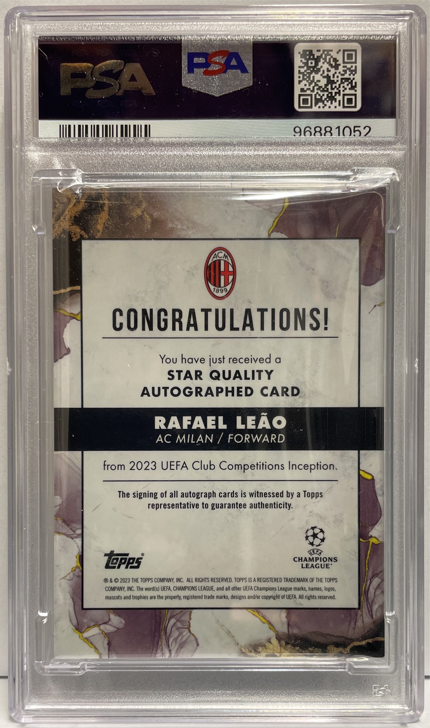 Rafael Leao 21/49 Autograph Star Quality Blue Topps Inception 2022/23 PSA 9