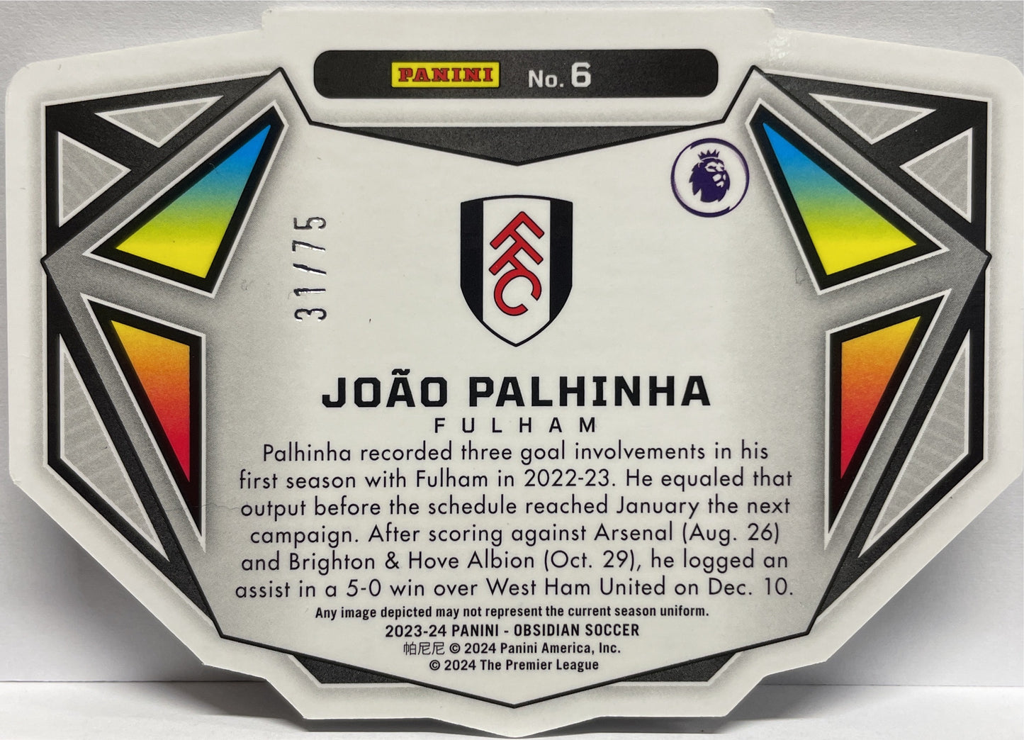 Joao Palhinha 31/75 Vitreous Red Pulsar Electric Etch Obsidian 2023/24