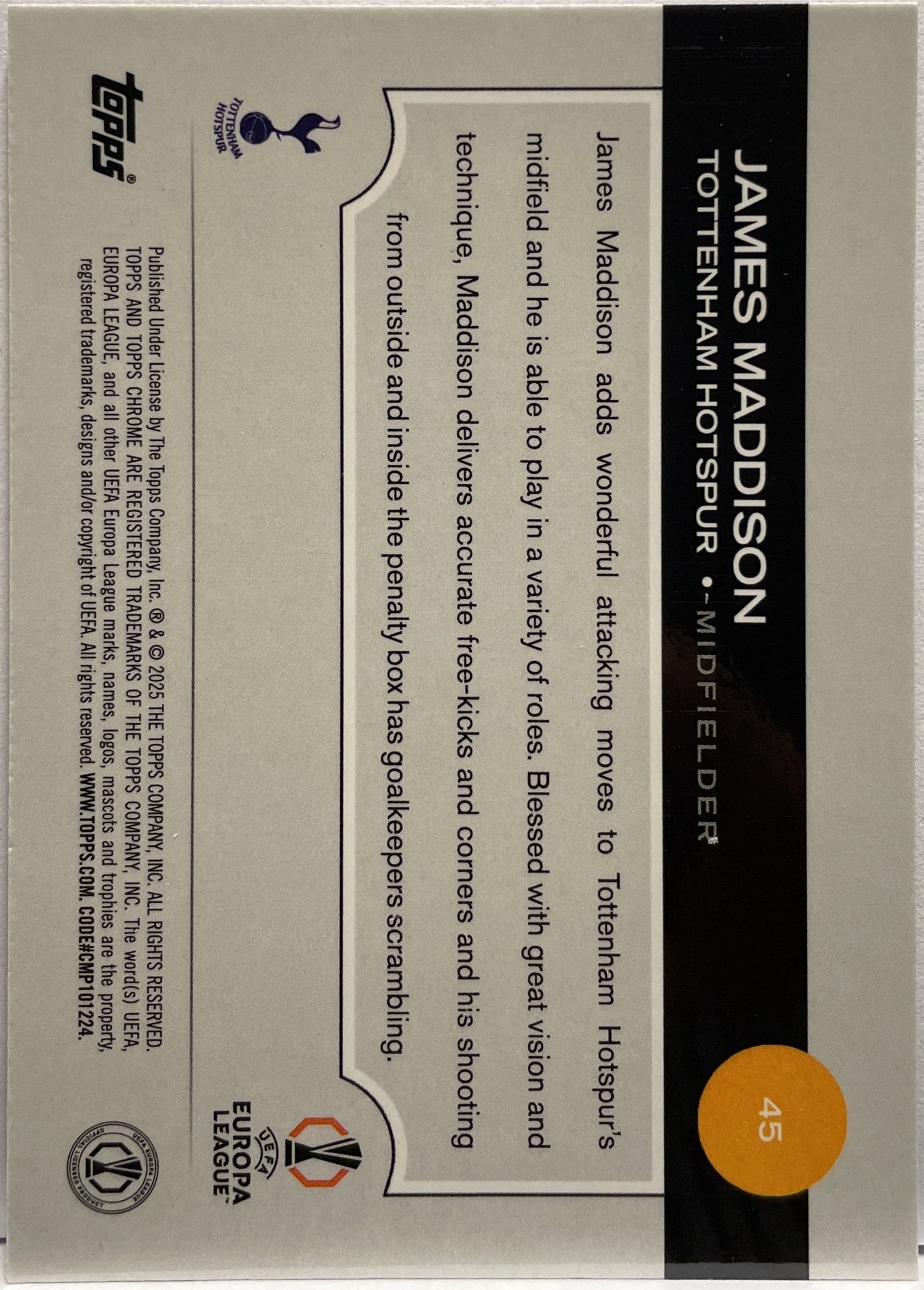 James Maddison 112/150 Blue Topps Chrome UCC 2024/25