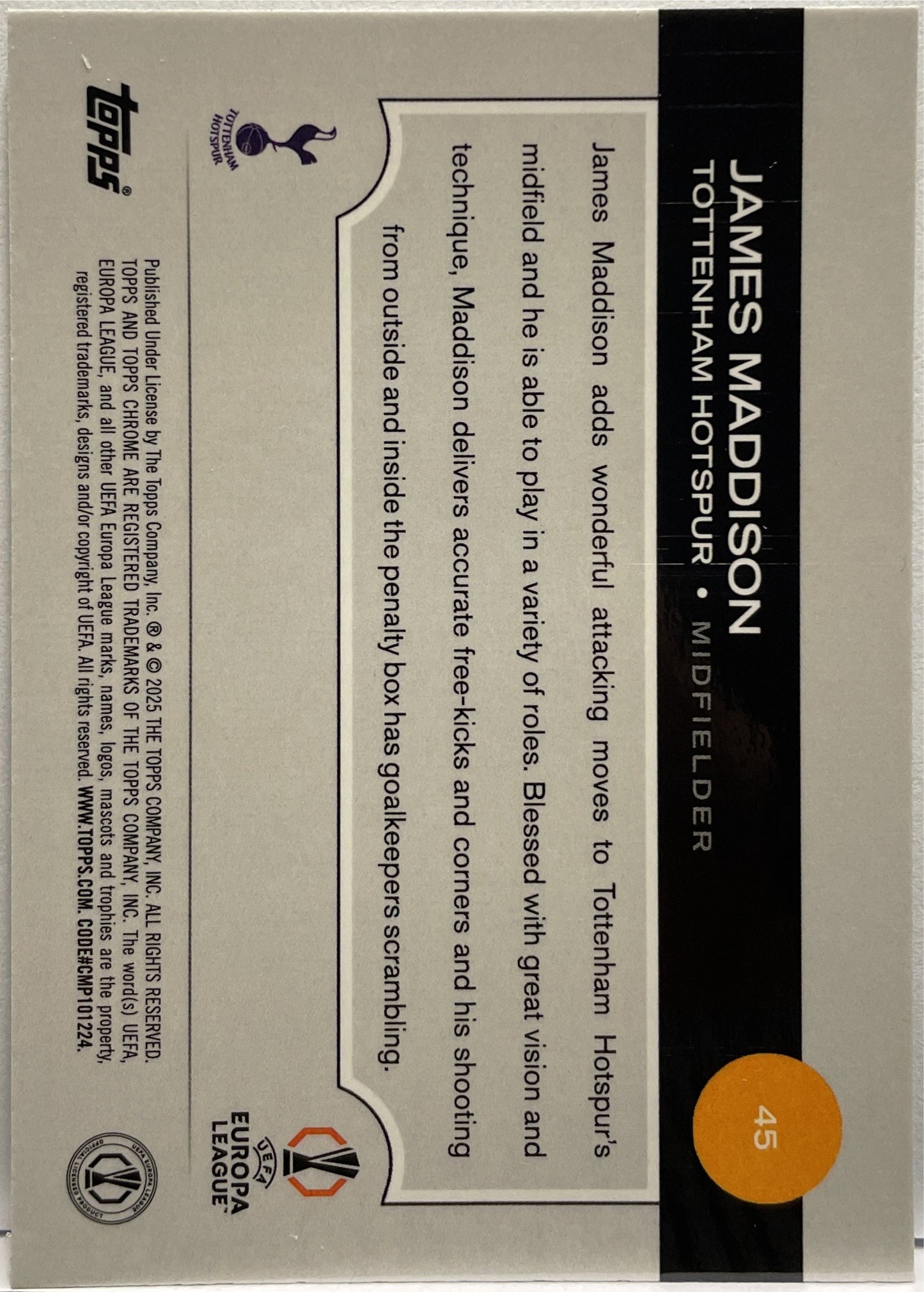 James Maddison 161/199 Aqua Lava Topps Chrome UCC 2024/25