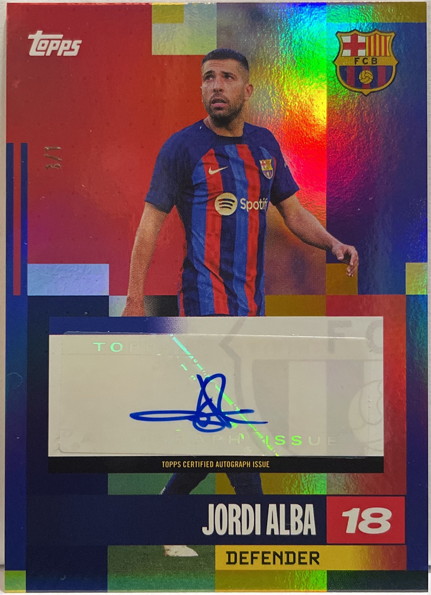 Jordi Alba 1/1 Autograph Topps Topps FC Barcelona Team Set 2024/25