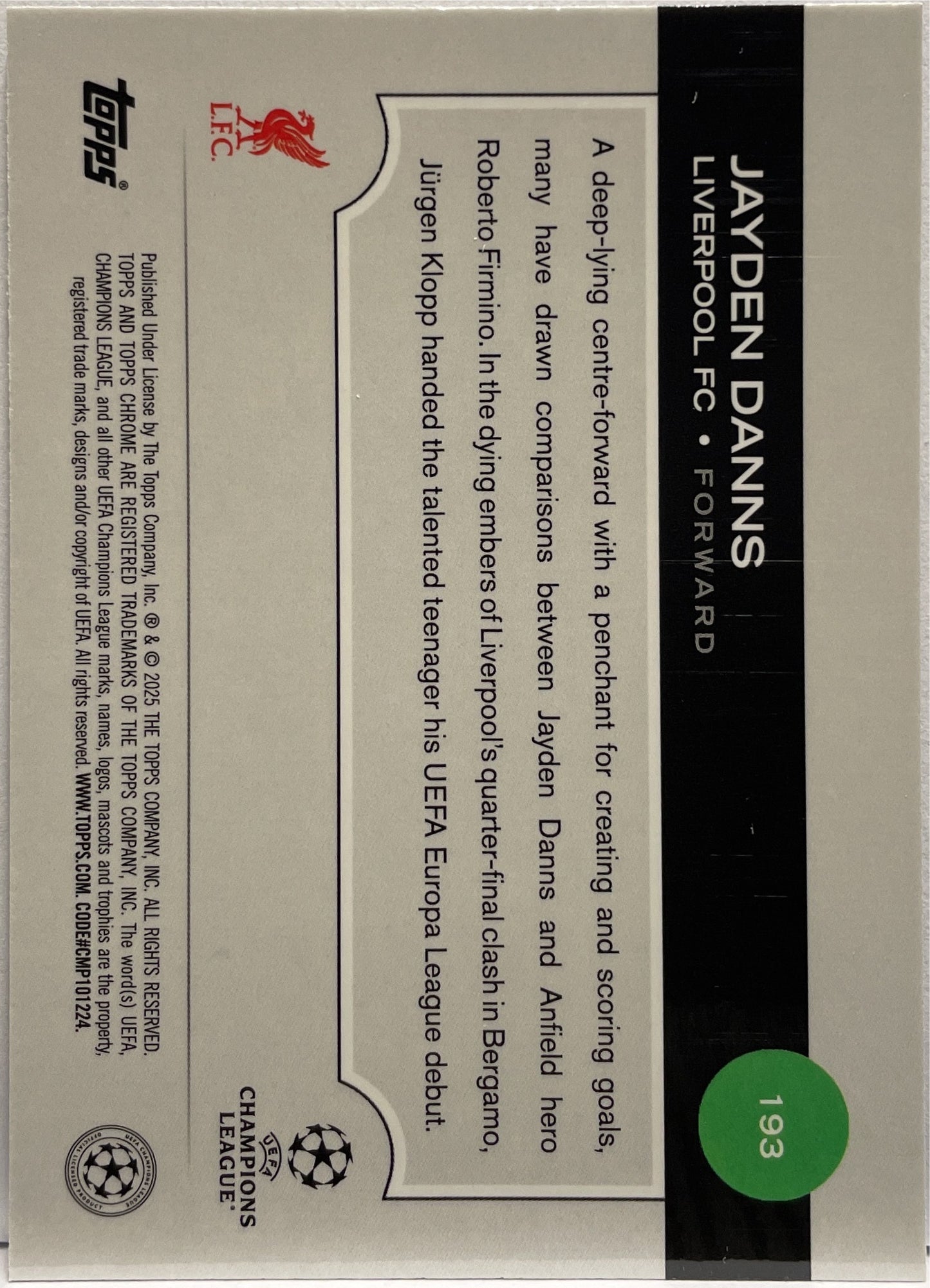 Jayden Danns 67/150 Rookie Blue Lava Topps Chrome UCC 2024/25