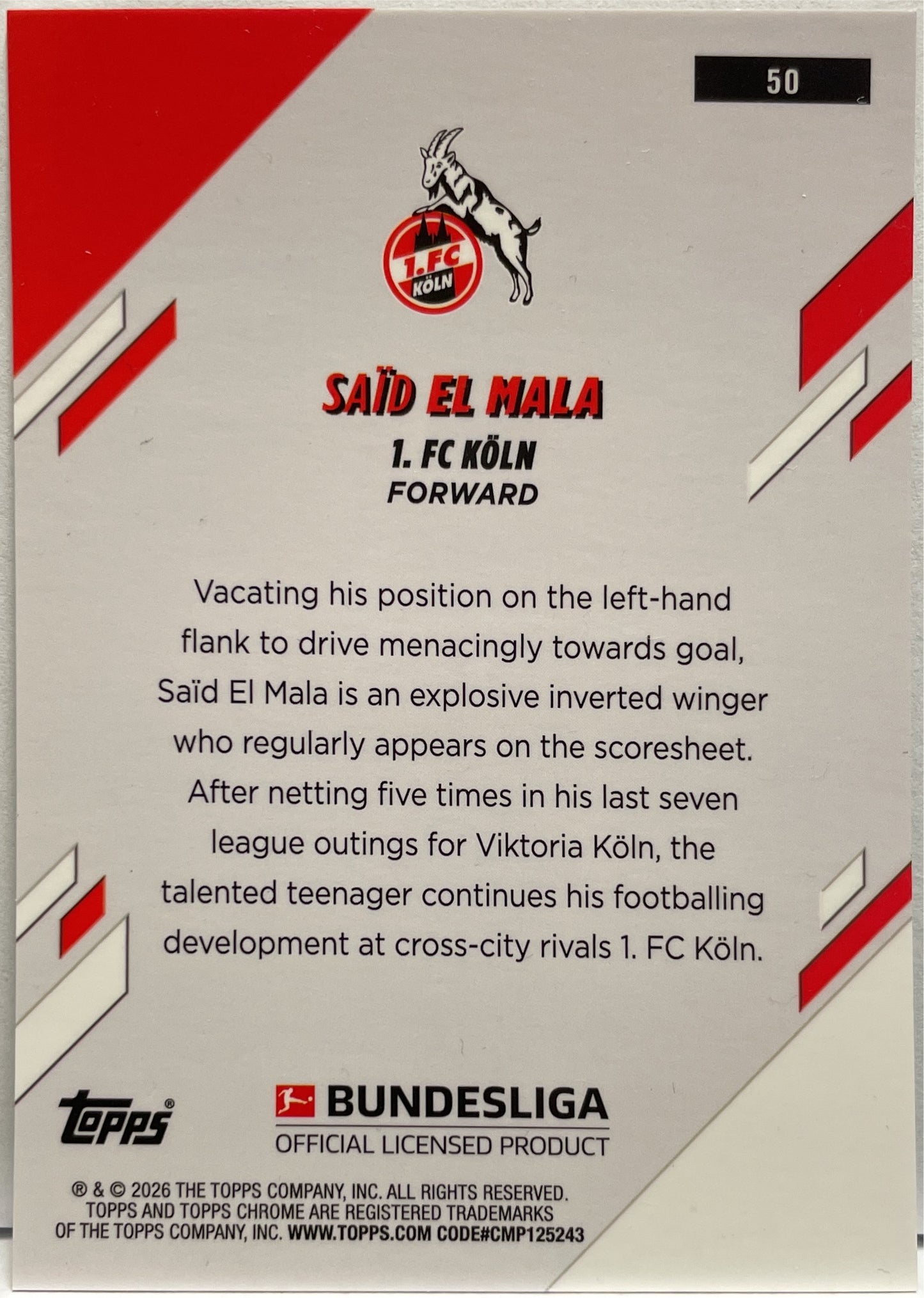 Said El Mala 10/10 Rookie Black Spackle Topps Chrome Bundesliga 2025/26