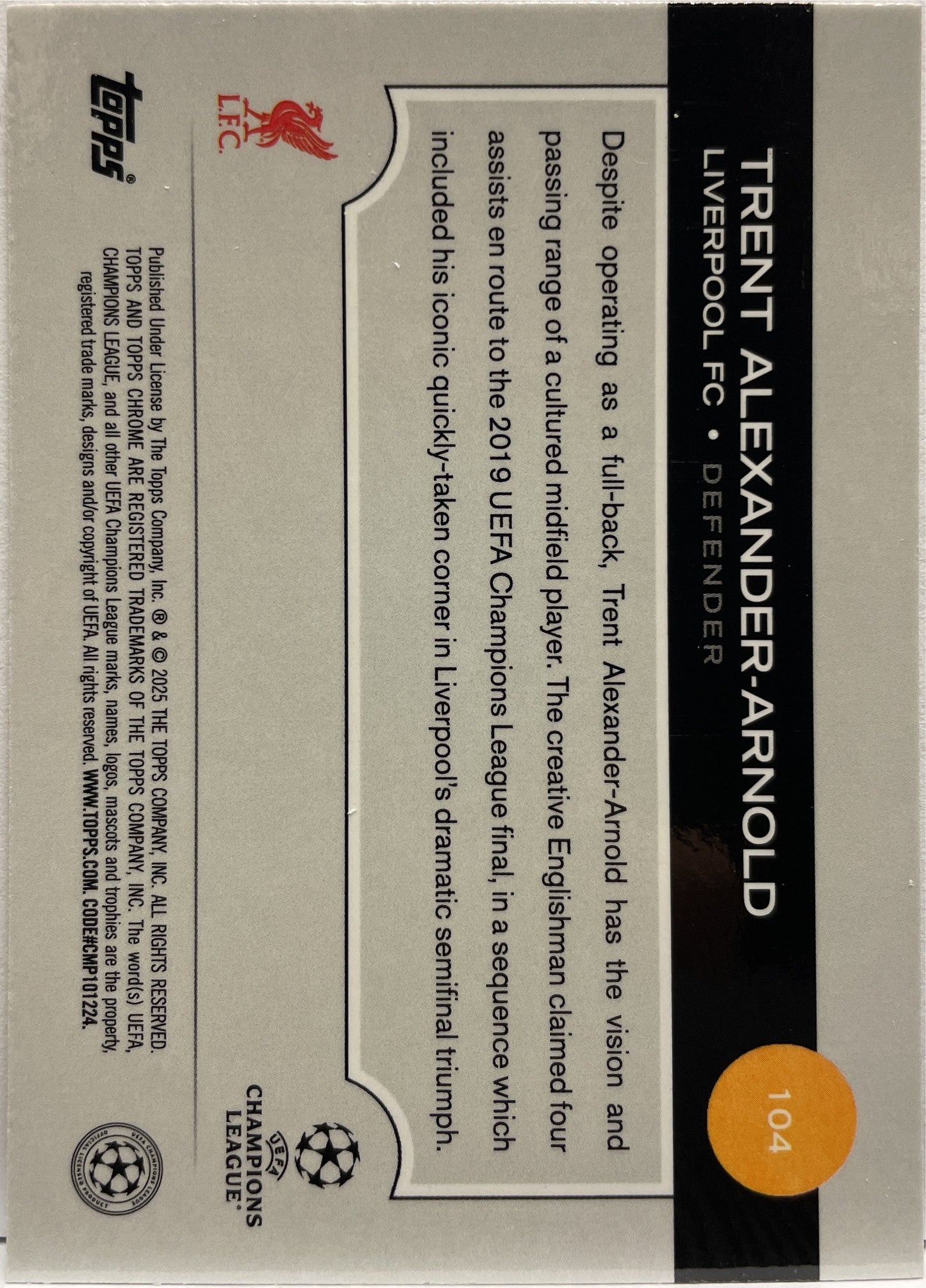 Trent Alexander Arnold 80/250 Pink Topps Chrome UCC 2024/25