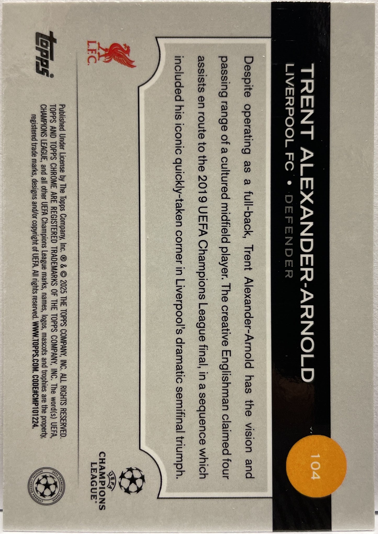 Trent Alexander Arnold 57/250 Pink Lava Topps Chrome UCC 2024/25