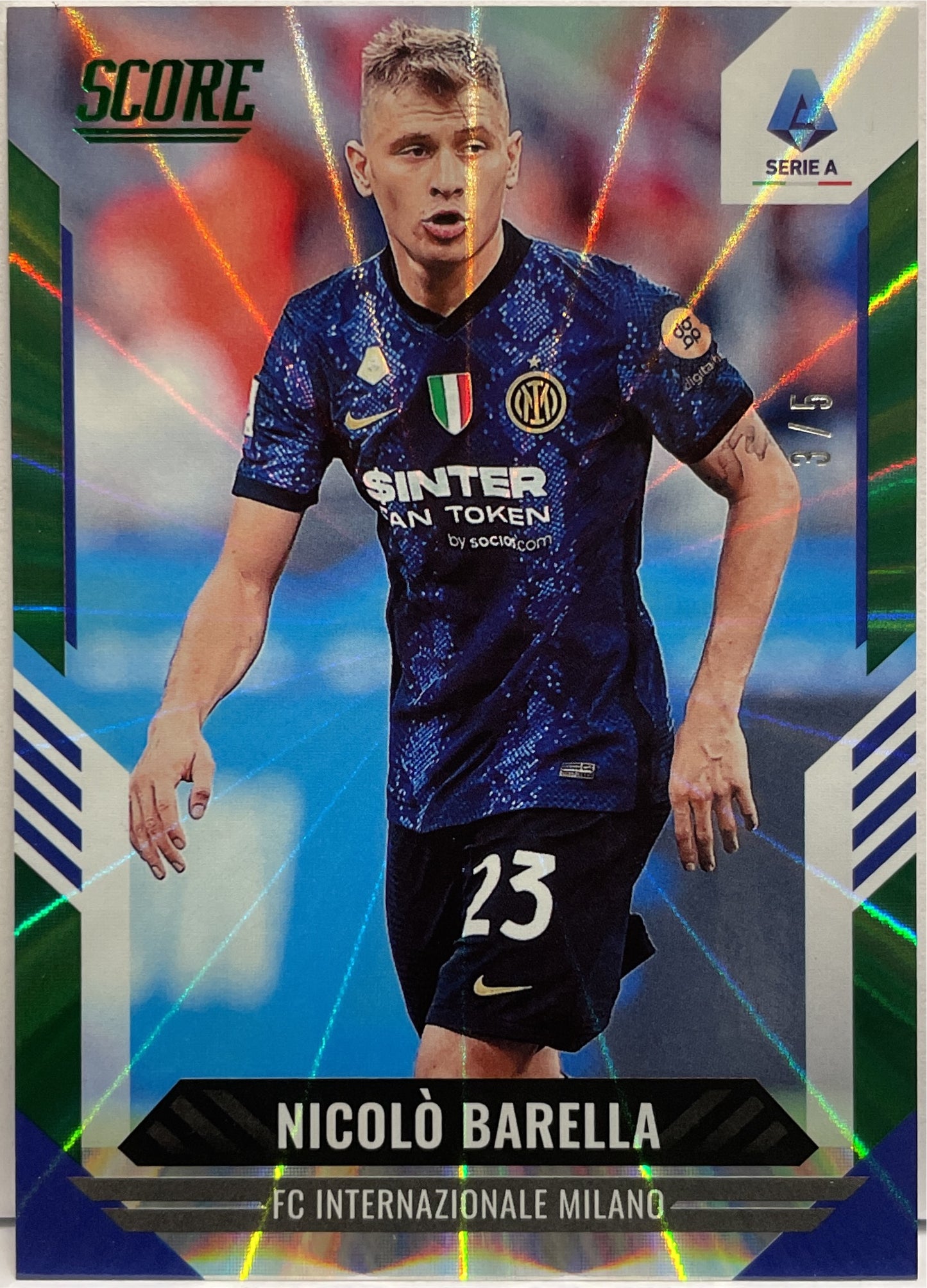 Nicolo Barella 3/5 Green Laser Panini Score Serie A 2021/22