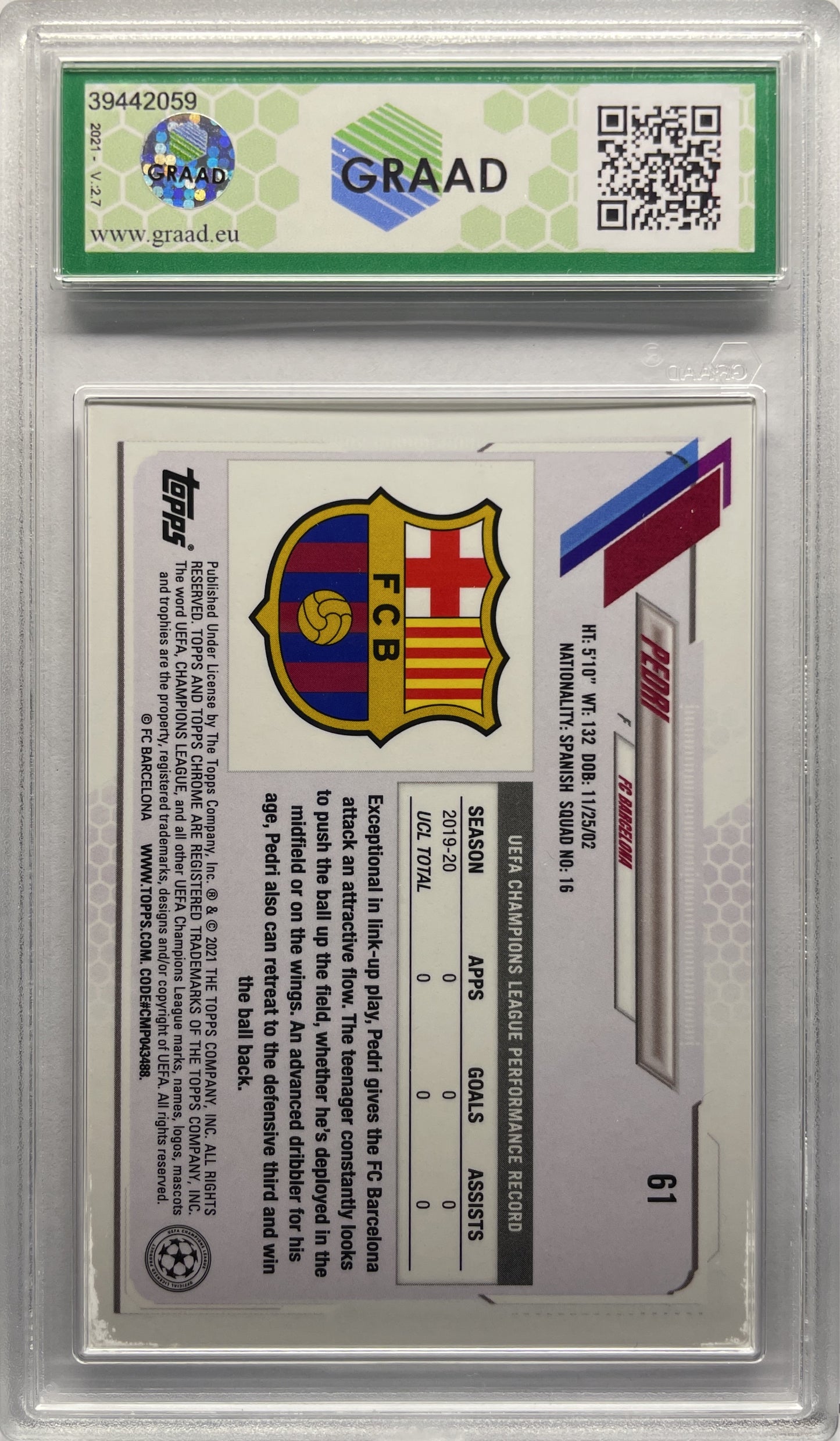 GRAAD 9 - Pedri Purple Rookie Carbon Fiber - Topps Chrome UCL 2020/21