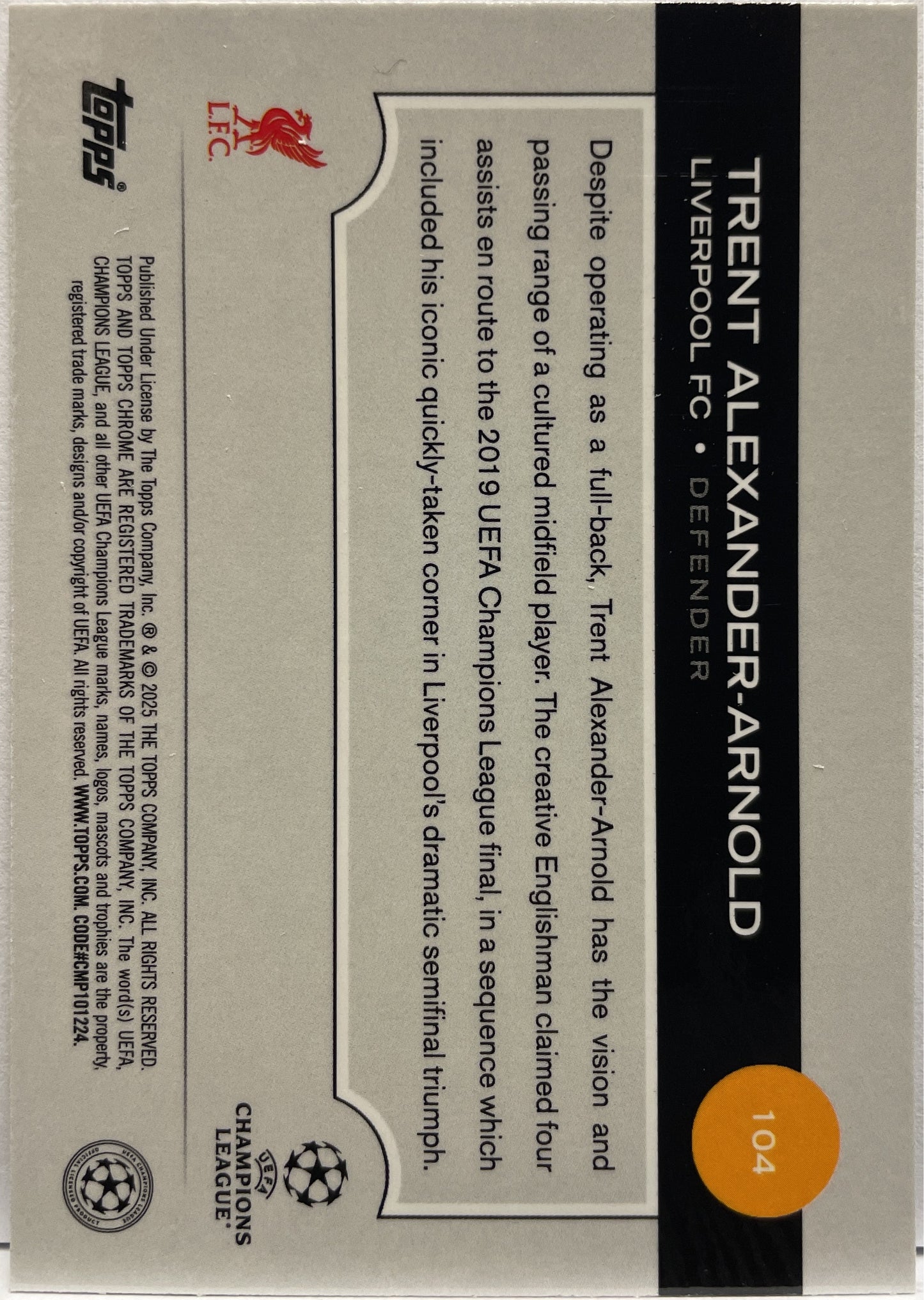 Trent Alexander Arnold 10/225 Night Vision RayWave Topps Chrome UCC 2024/25