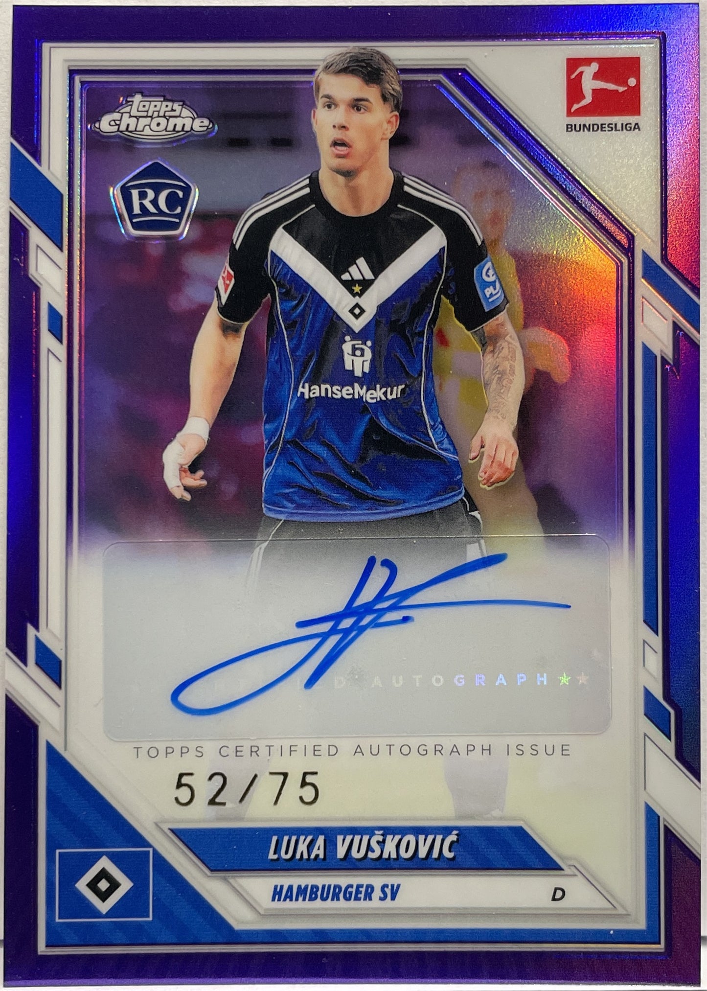Luka Vuskovic 52/75 Rookie Autograph Purple Topps Chrome Bundesliga 2025/26
