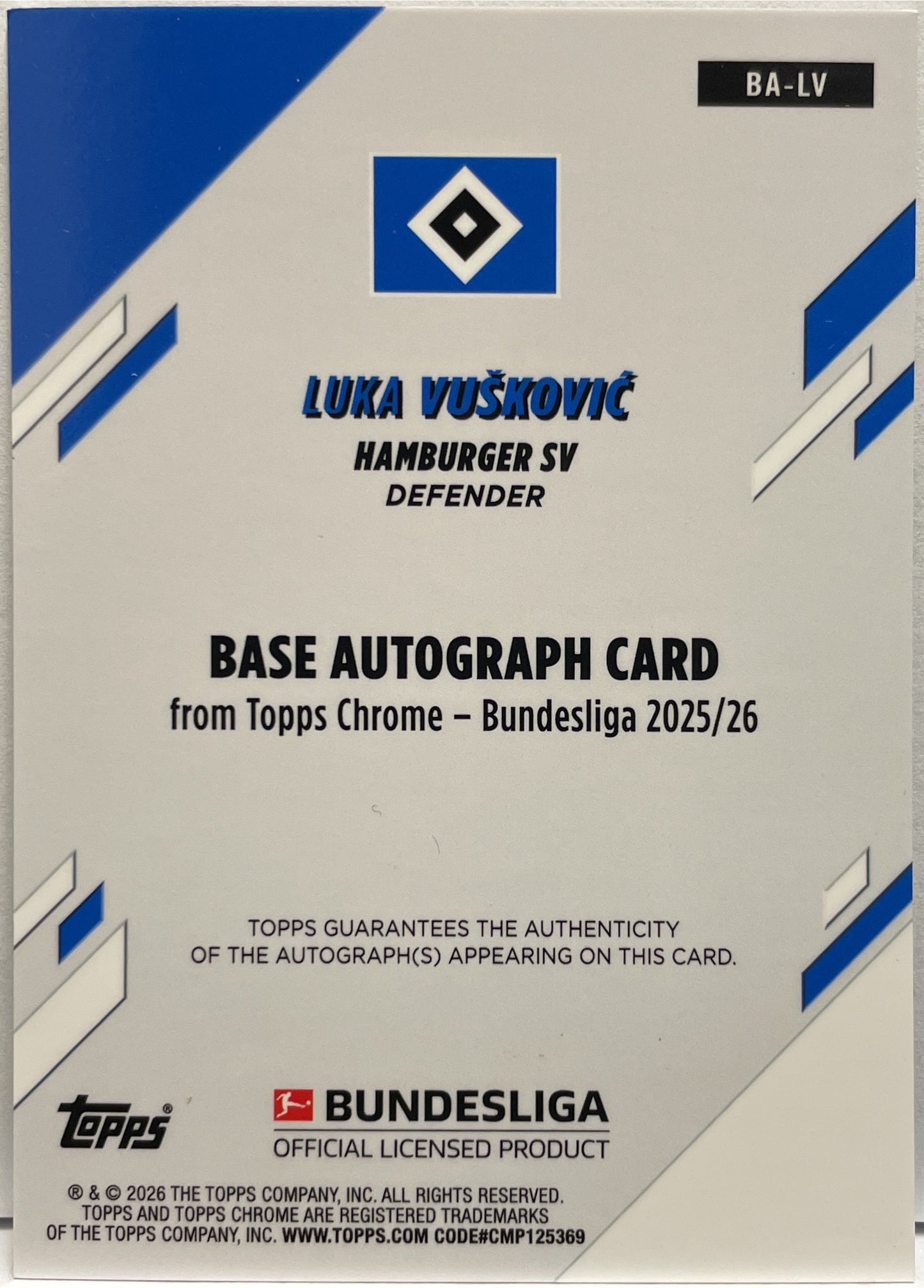 Luka Vuskovic 52/75 Rookie Autograph Purple Topps Chrome Bundesliga 2025/26