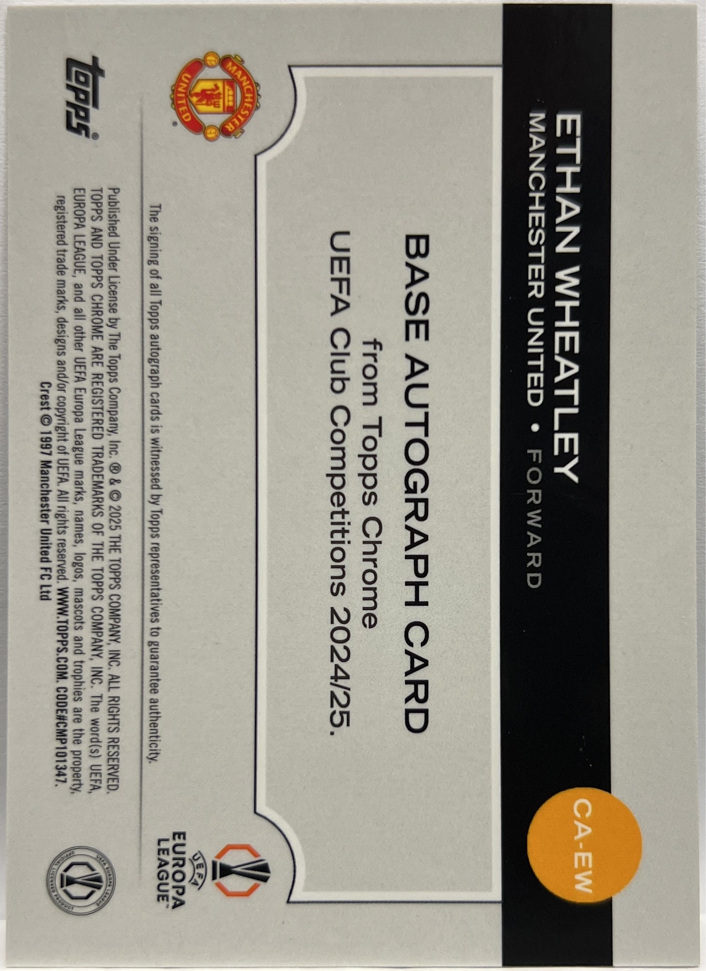 Ethan Wheatley Rookie Autograph Topps Chrome UCC 2024/25