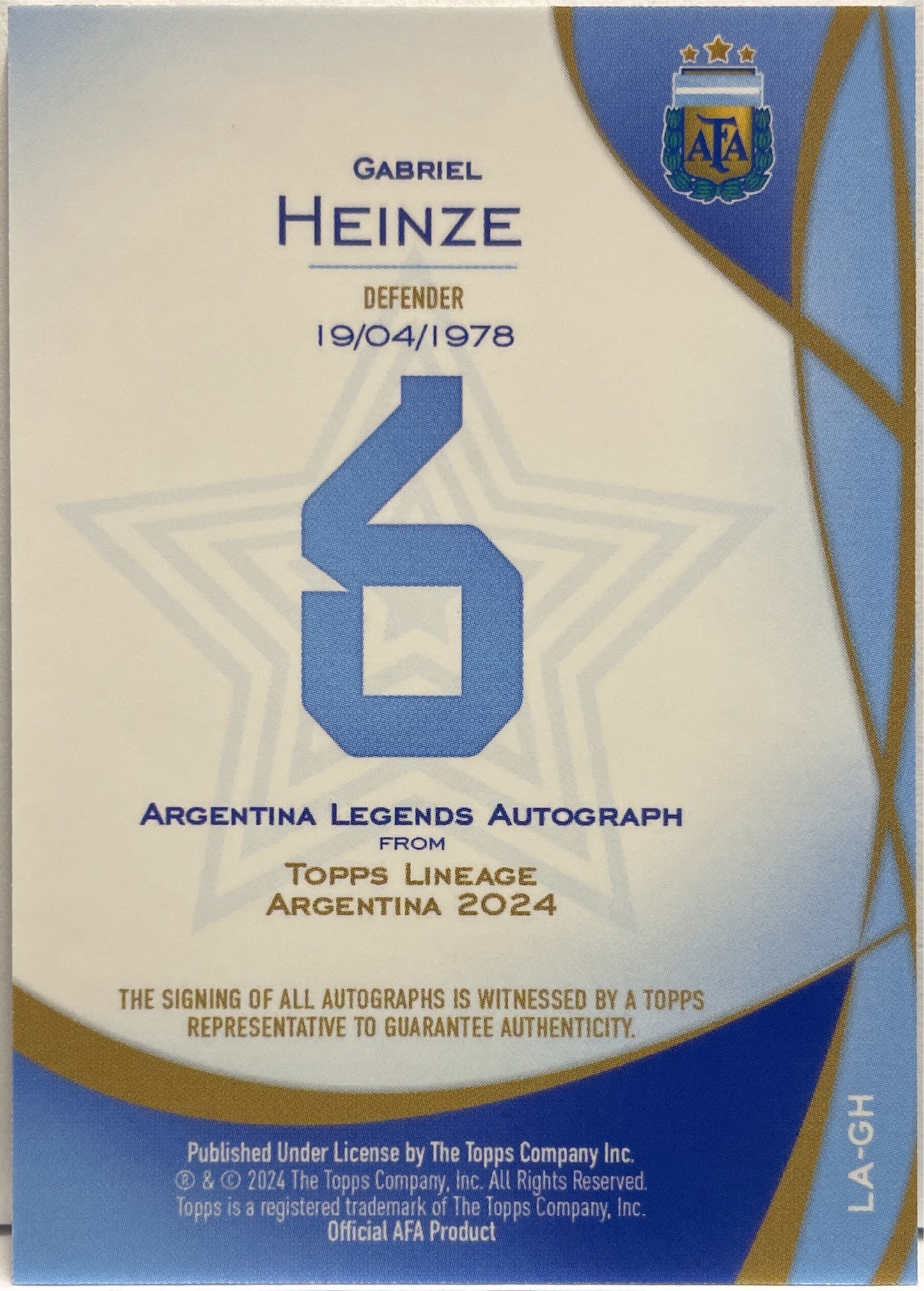 Gabriel Heinze Autograph Topps Argentina Lineage 2024