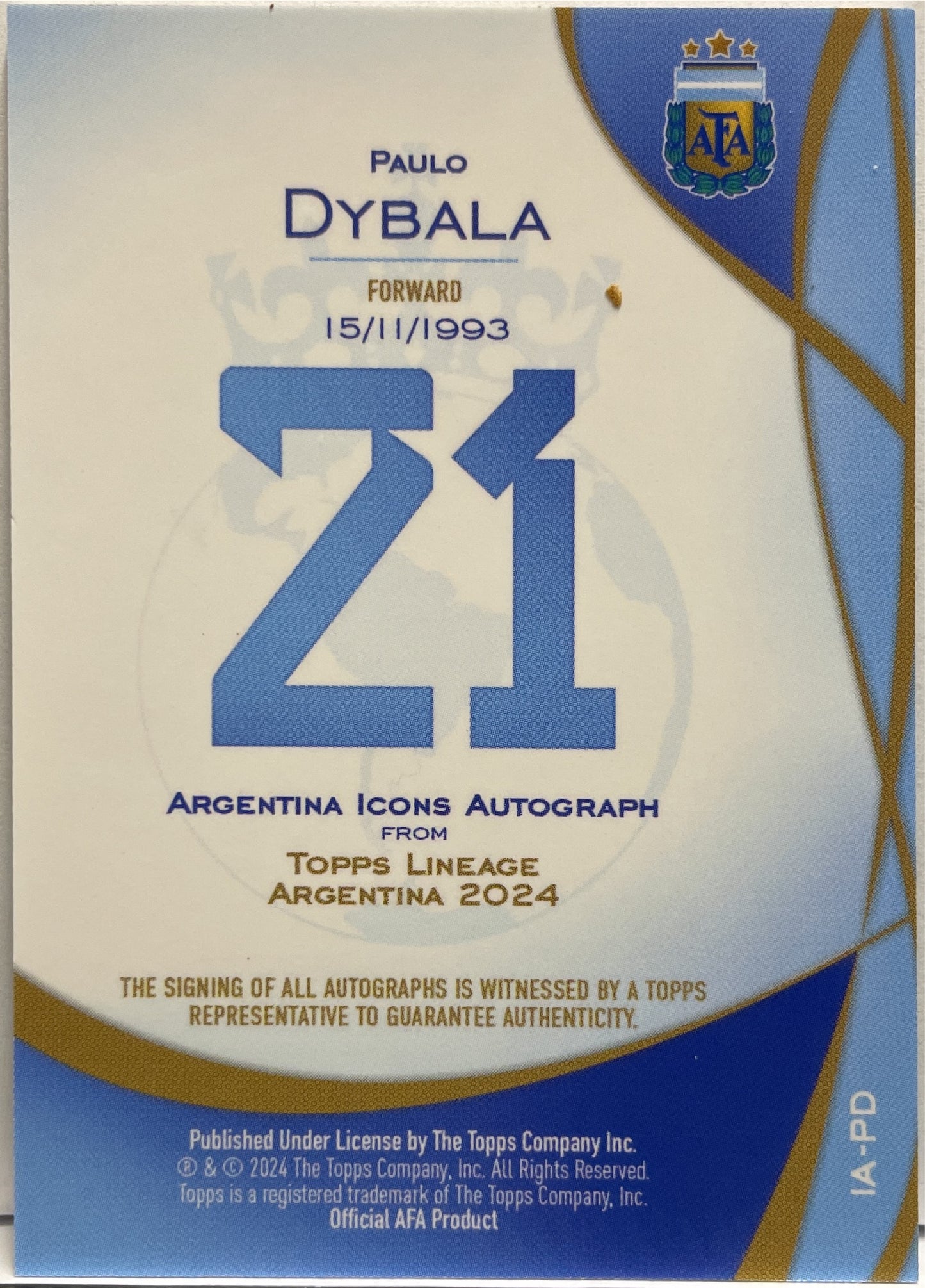 Paulo Dybala 70/99 Autograph Green Topps Lineage Argentina 2024