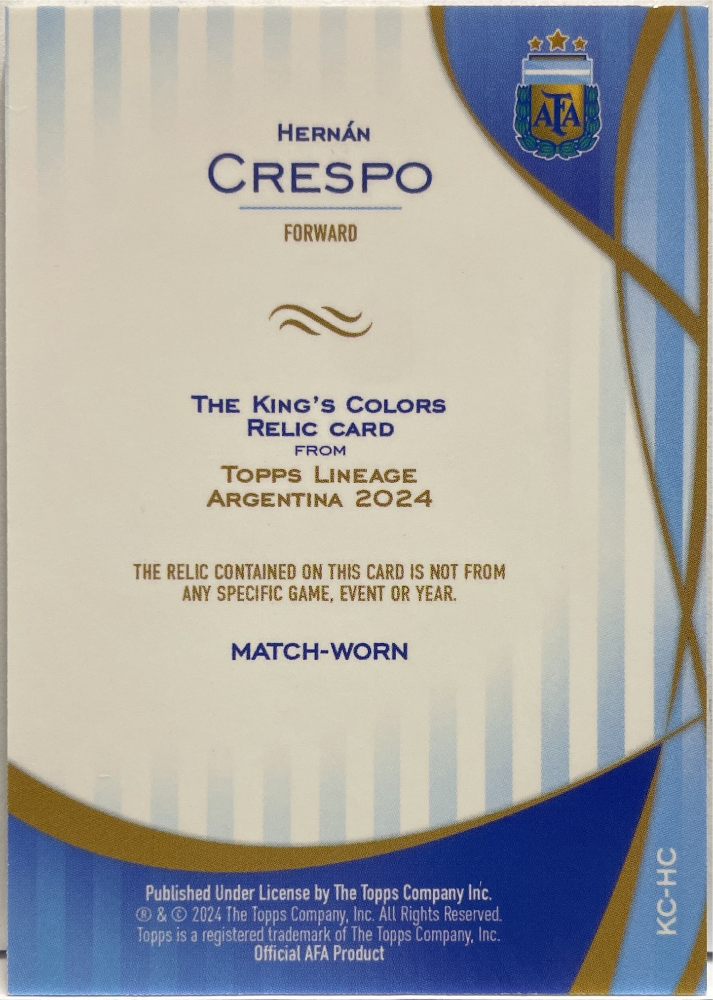 Hernan Crespo 3/5 Patch Worn Red Topps Argentina Lineage 2024