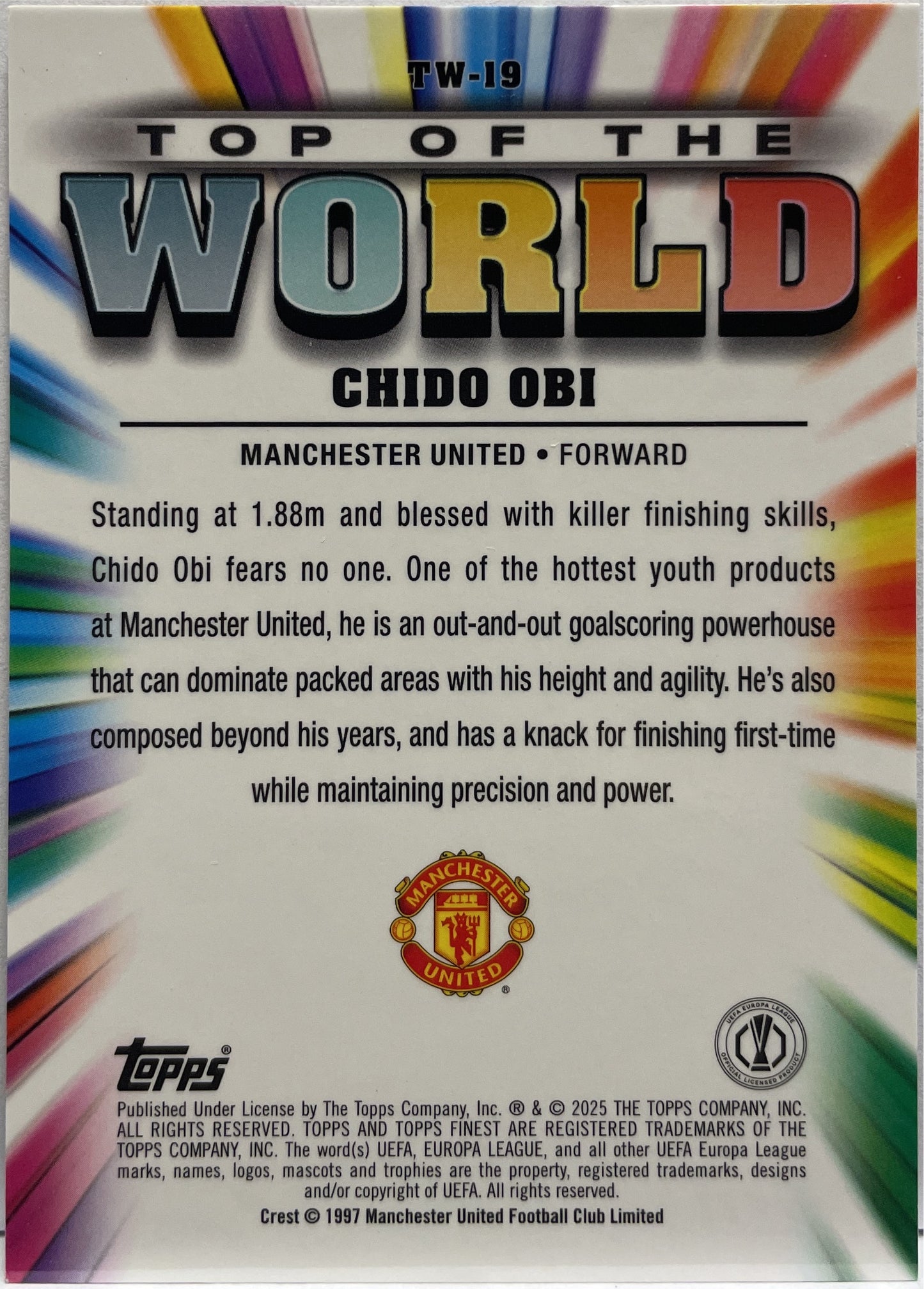 Chido Obi 247/299 Rookie Top of The World Purple Topps Finest UCC 2024/25