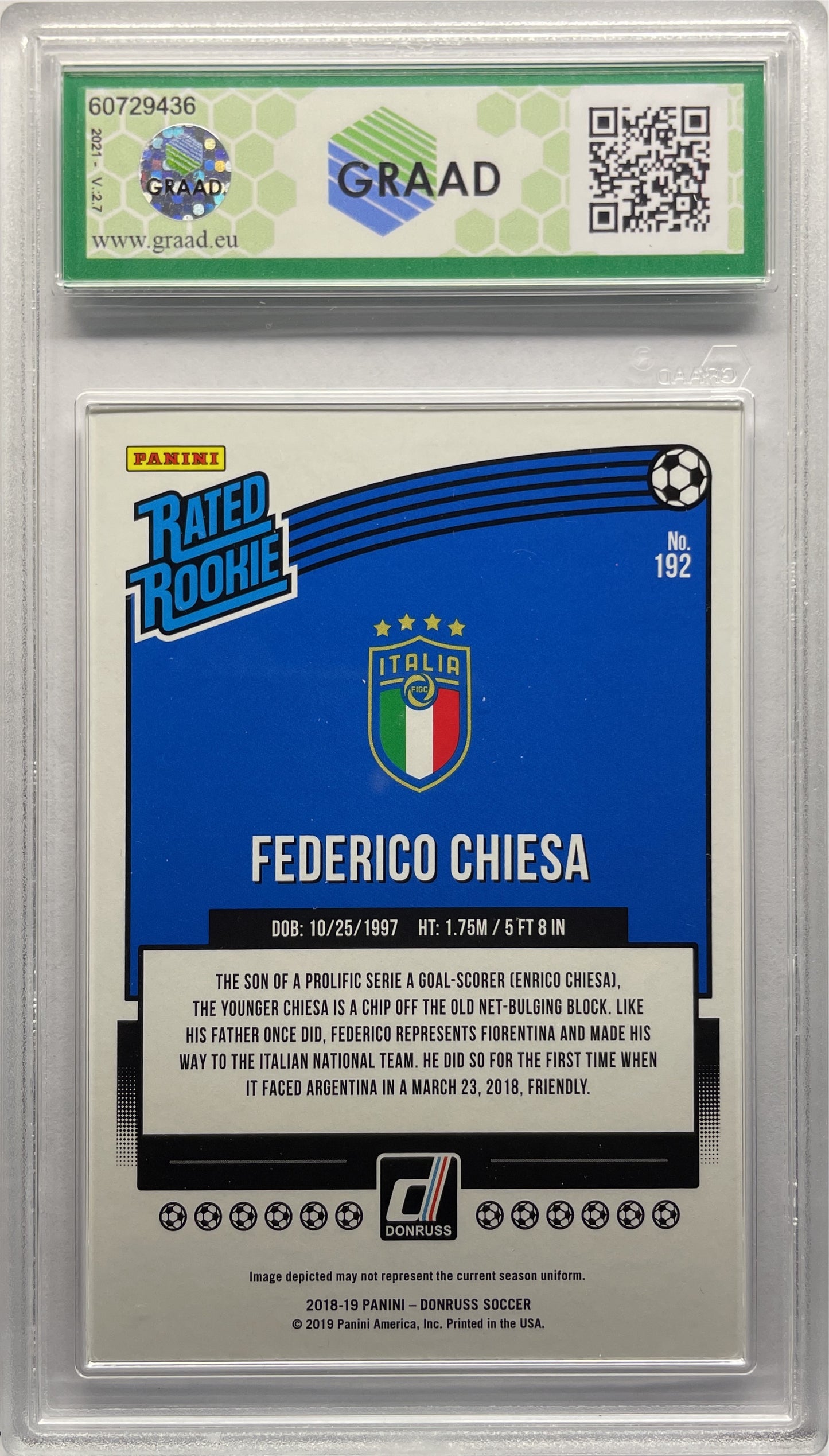 GRAAD 9 - Federico Chiesa Rated Rookie - Panini Donruss 2018/19