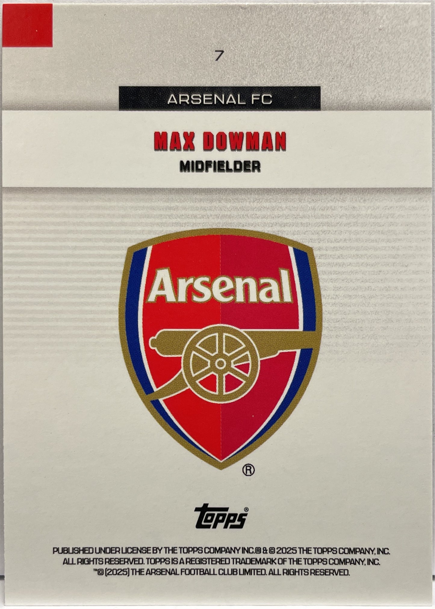 Max Dowman Rookie Topps Arsenal Team Set 2025/26