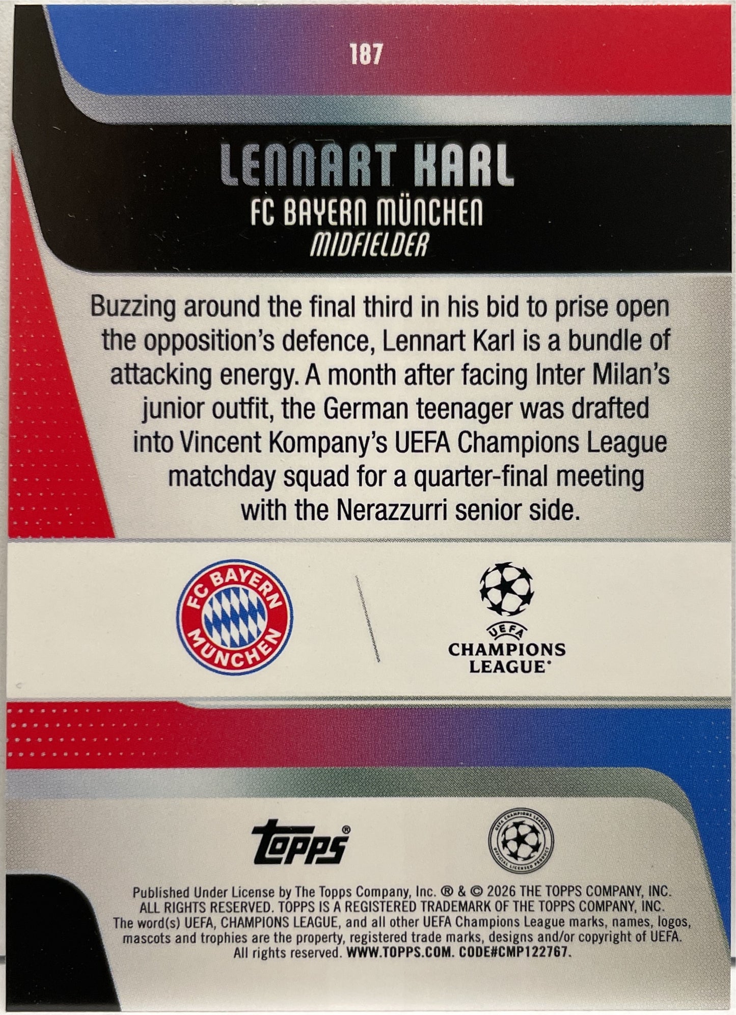 Lennart Karl Rookie Topps UCC 2025/26