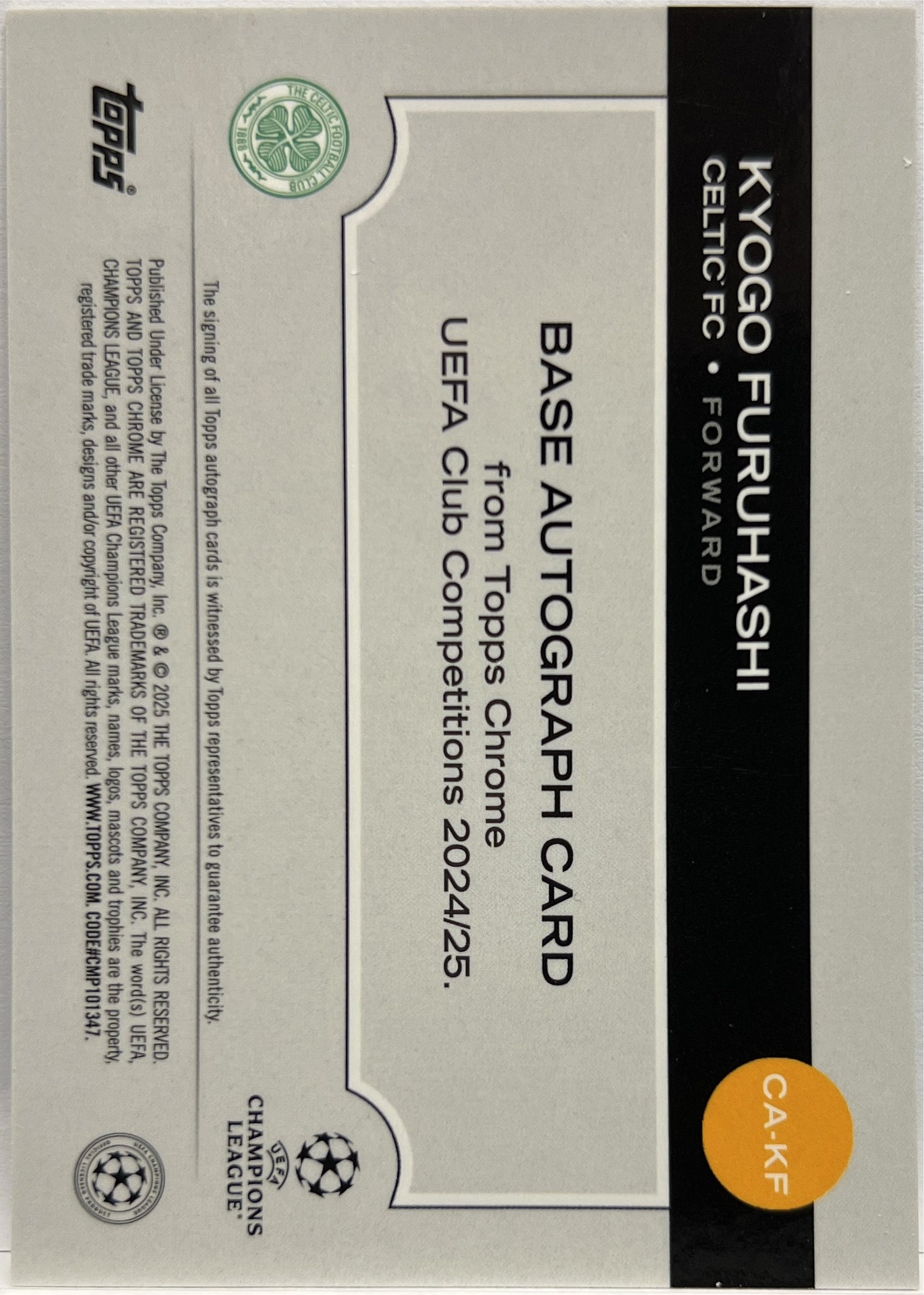 Kyogo Furuhashi Autograph Topps Chrome UCC 2024/25