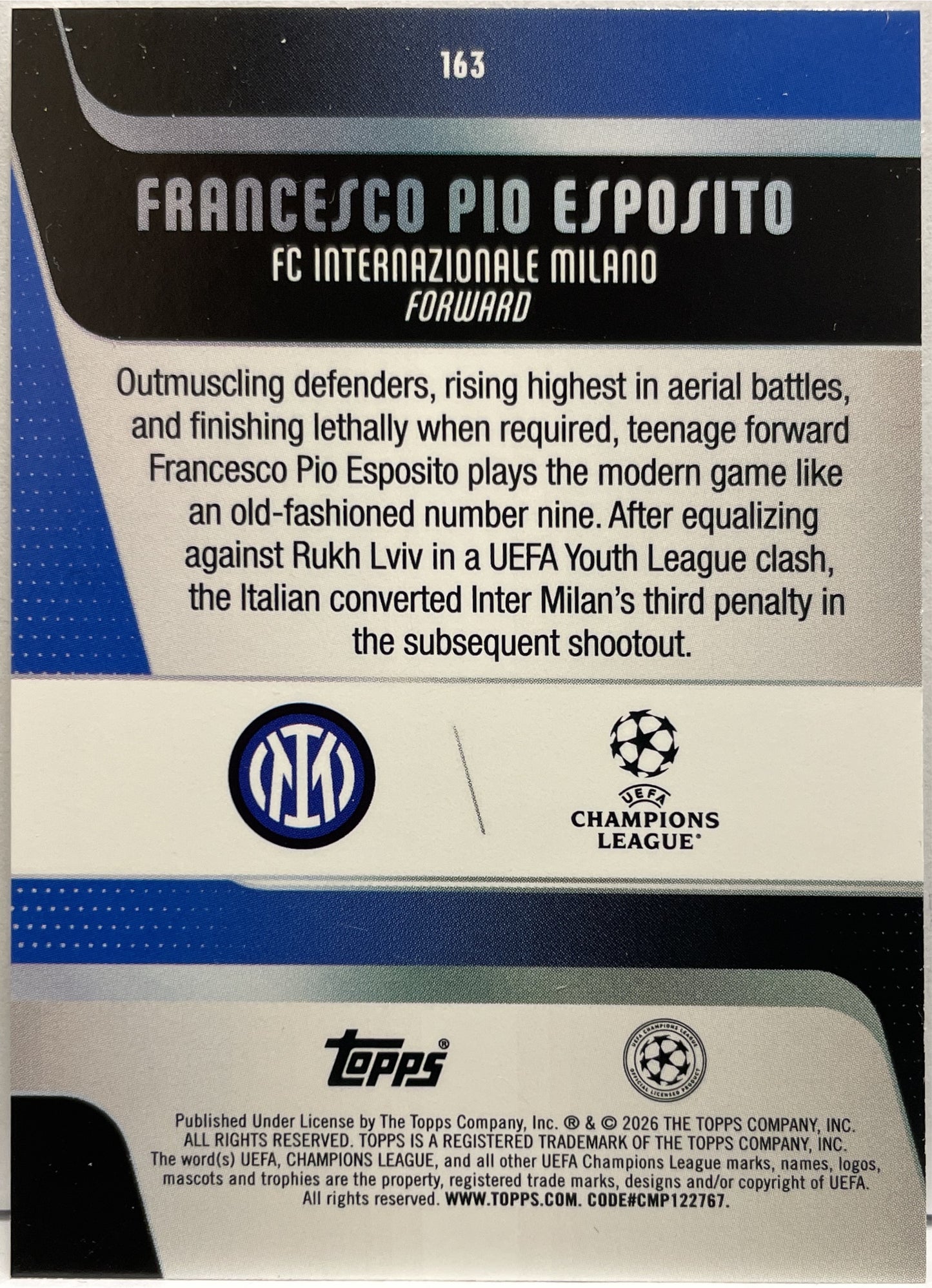 Francesco Pio Esposito Rookie Topps UCC 2025/26