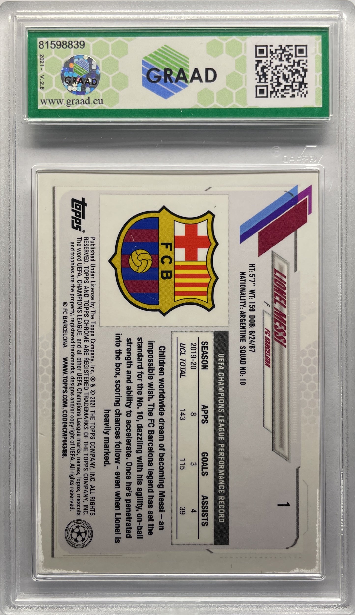 GRAAD 9 - Lionel Messi Speckle - Topps Chrome UCL 2020/21