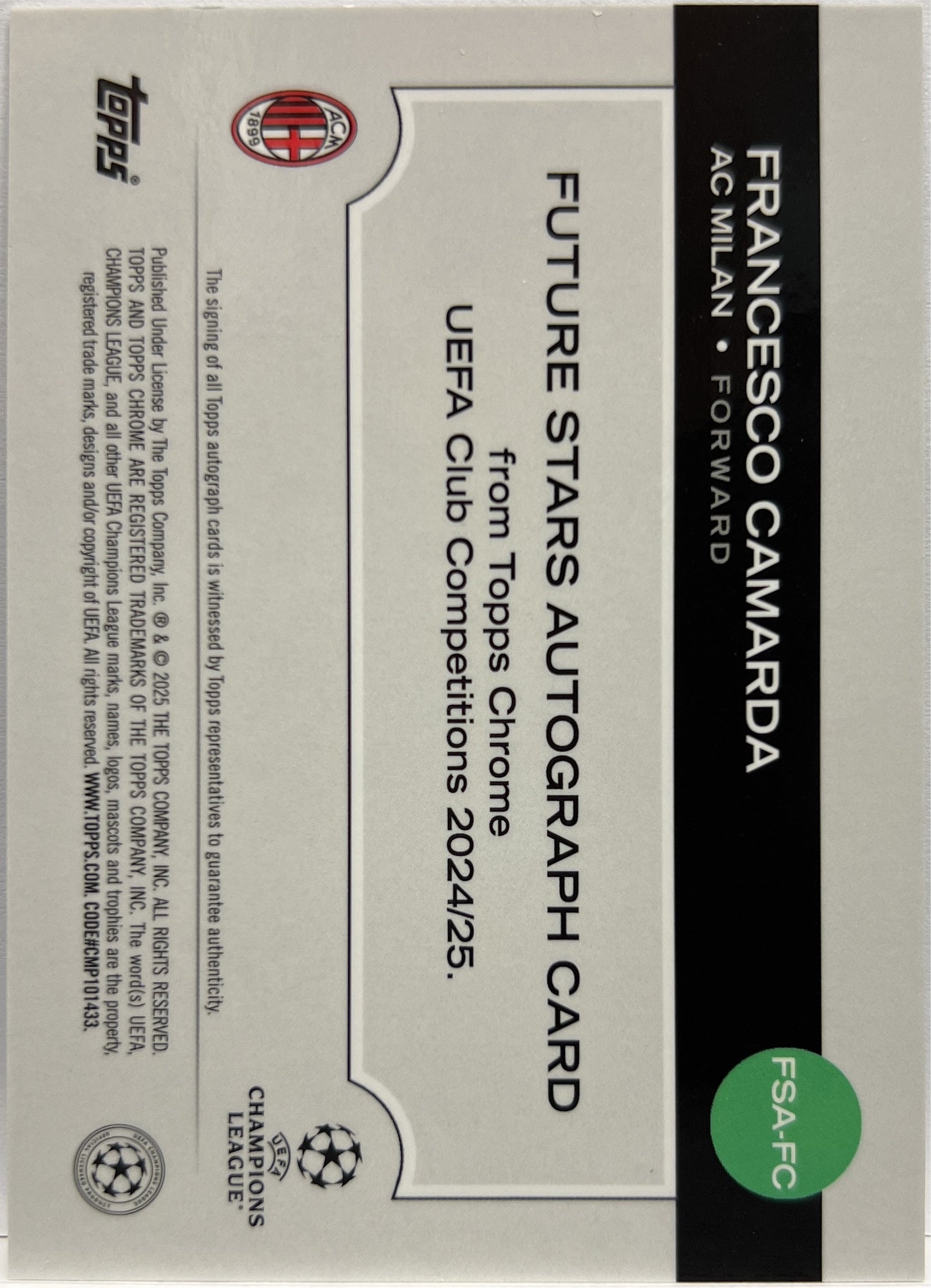 Francesco Camarda Autograph Future Stars Topps Chrome UCC 2024/25