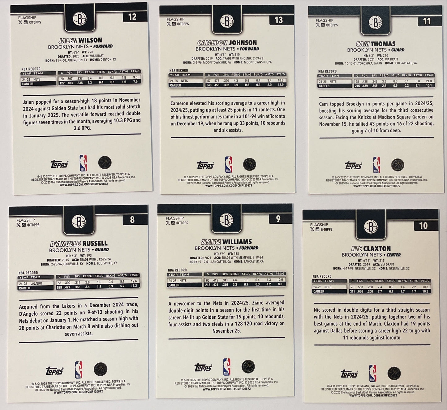Broklyn Nets 6x Set Topps NBA Basketball 2025/26