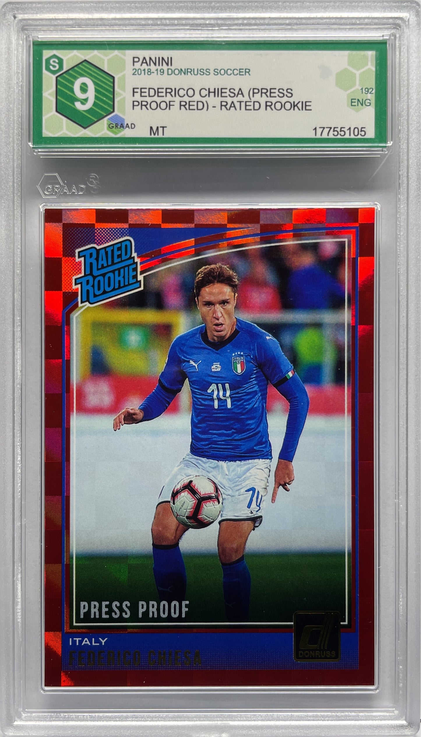 GRAAD 9 - Federico Chiesa Rated Rookie Press Proof Red - Panini Donruss 2018/19