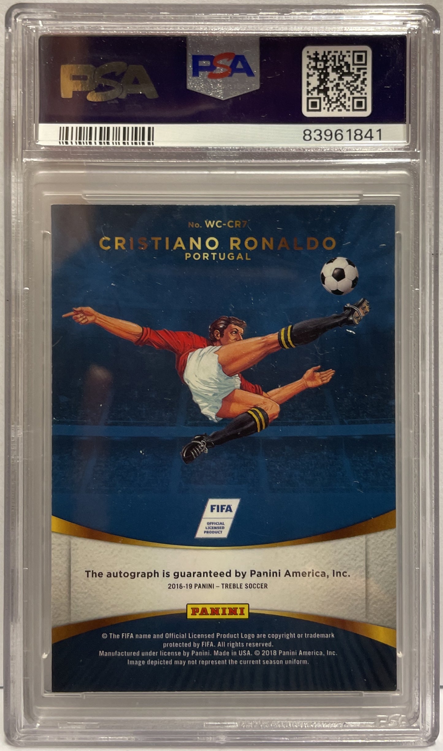 Cristiano Ronaldo Autograph On Card World Cup Sticker Signature Panini Treble 2018 PSA 7