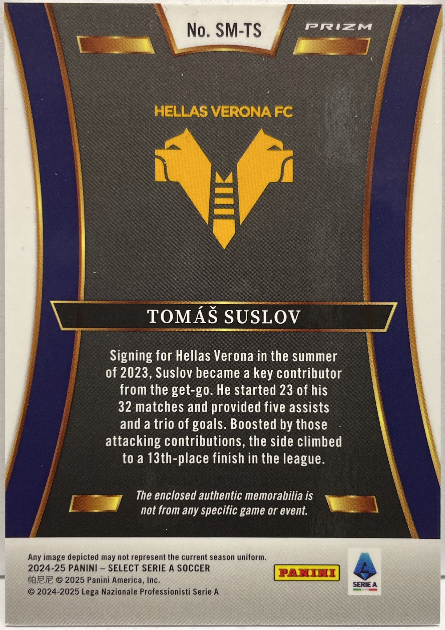 Tomas Suslov Patch Memorabilia Select Serie A 2024/25