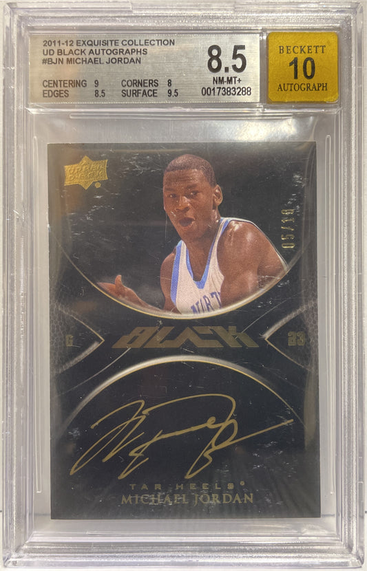 Michael Jordan 5/10 Autograph On Card Black Exequisite Collection Upper Deck 2011/12 Beckett 8.5 Auto 10